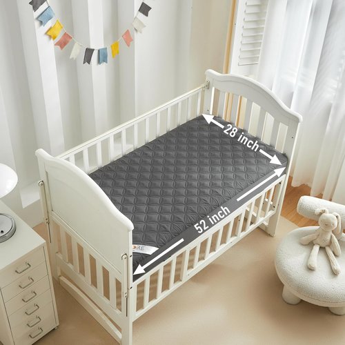 BEDLORE Waterproof Mattress Protector - Soft Gray Crib Pad | Noiseless & Machine Washable, 2 Pack (52''x28'')