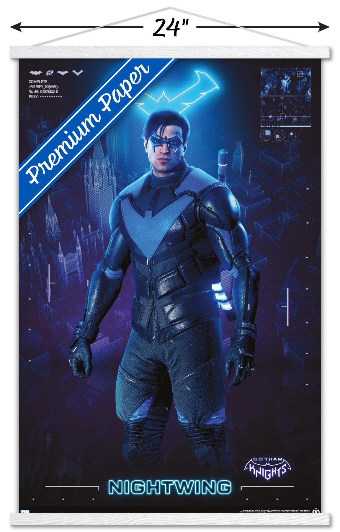 Trends International DC Comics Gotham Knights - Nightwing Wall Poster, 22.375" x 34", Premium Print and White Hanger Bundle