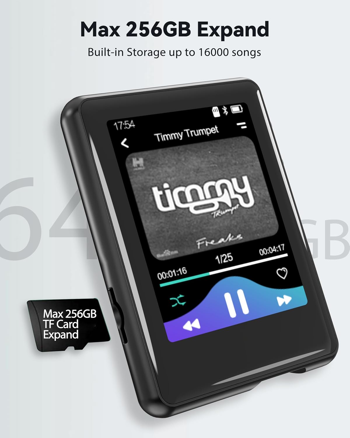 tokemisc 64GB MP3 5.3, Mp3 Mp4 256GB Player with Bluetooth Full Touch Screen Music Player Built-in Speaker,FM