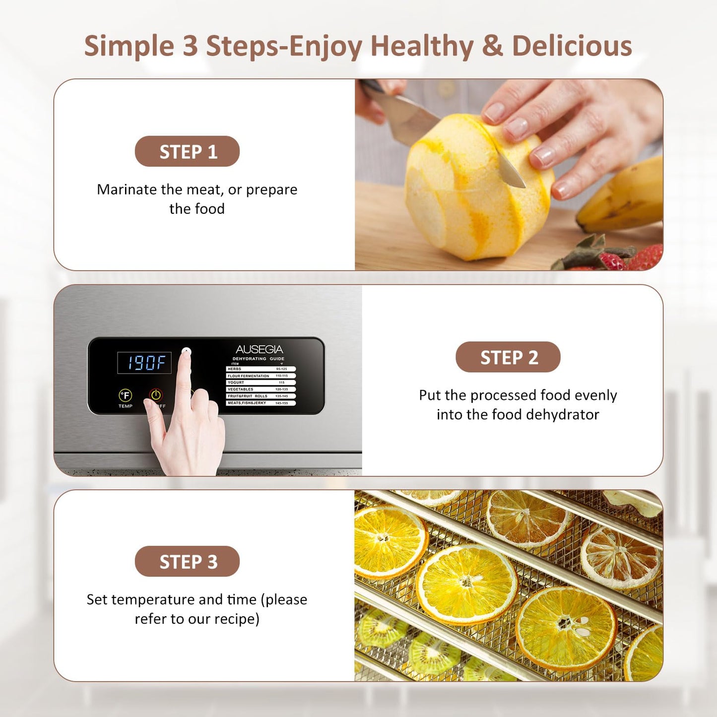 Ausegia Commercial Large 12 Trays Food Dehydrator, Usable Area up to 22.67ft², 1200W Full Stainless Steel Dryer Machine, up to 190℉ Temperature, for Meat, Fruit, Veggies, Beef, Herbs, Pet Foods