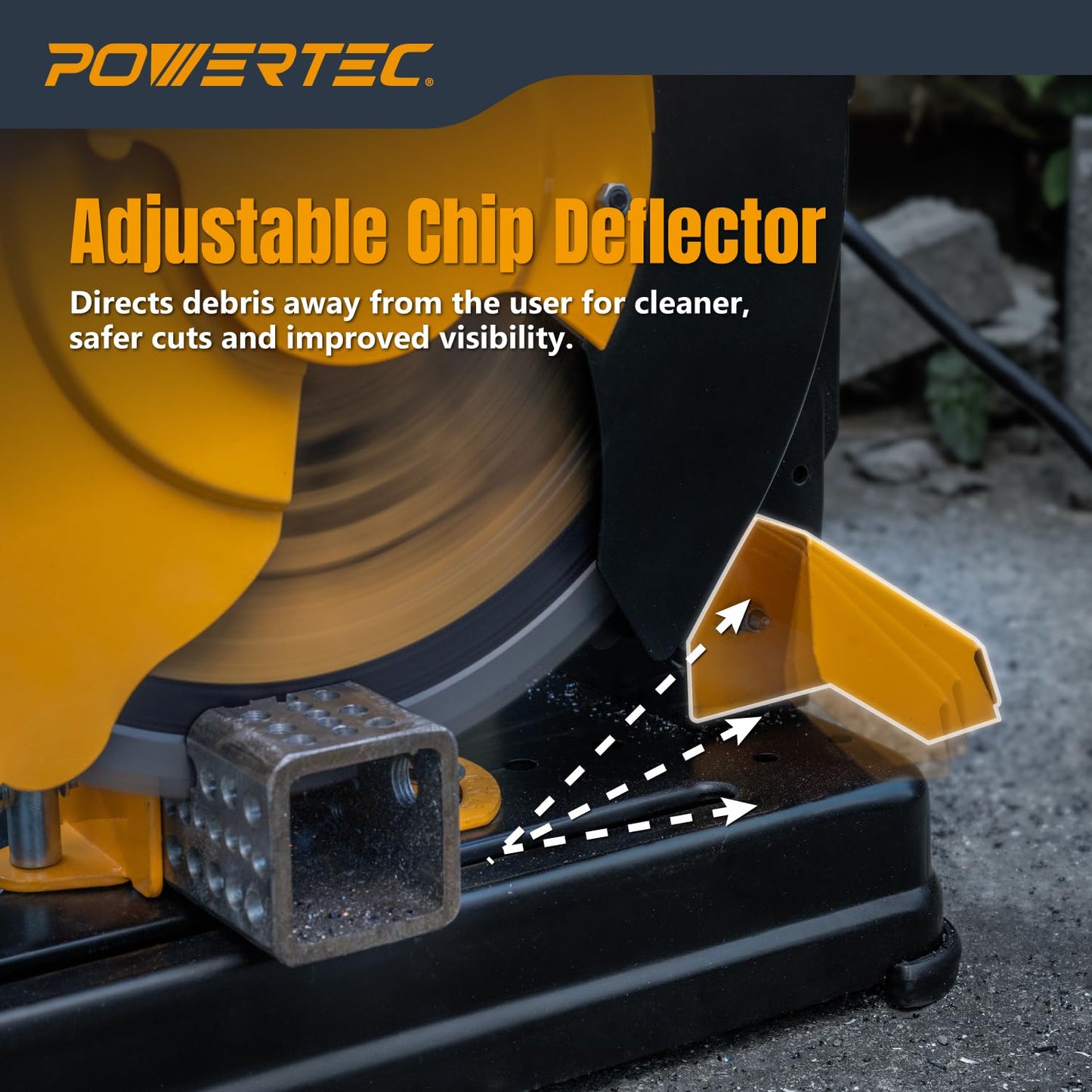 POWERTEC 14-Inch Multi-Material Chop Saw, 15 Amp, TCT Blade, Adjustable Fence & Depth Stop, Quick-Release Vise, Soft Start, for Metal, Wood, Plastic, and More (CPS1400)