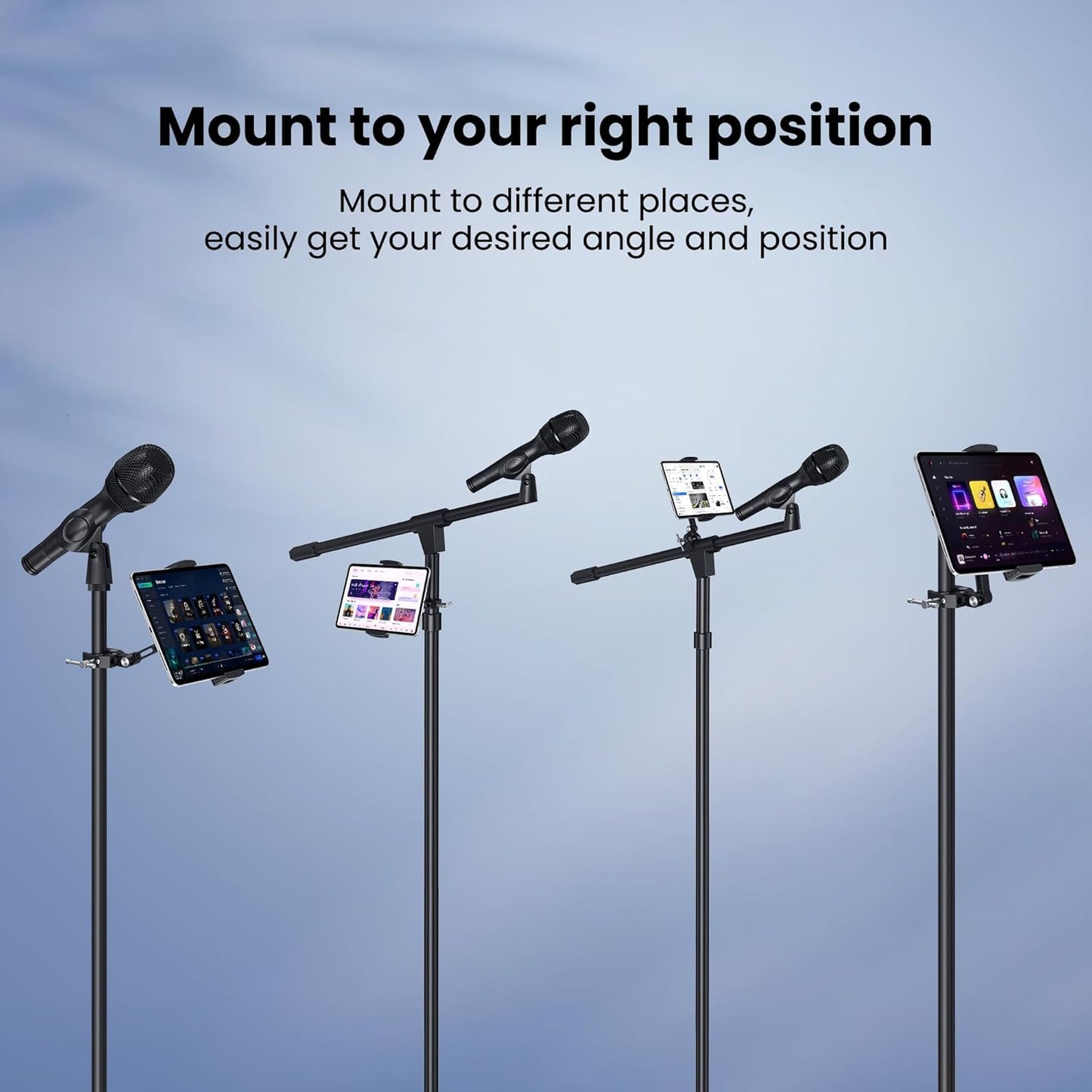 CreaDream 4.7 13 inch Tablet Holder for Microphone Stand, Aluminum Mic Music Stand Holder Mount for Phone and iPad