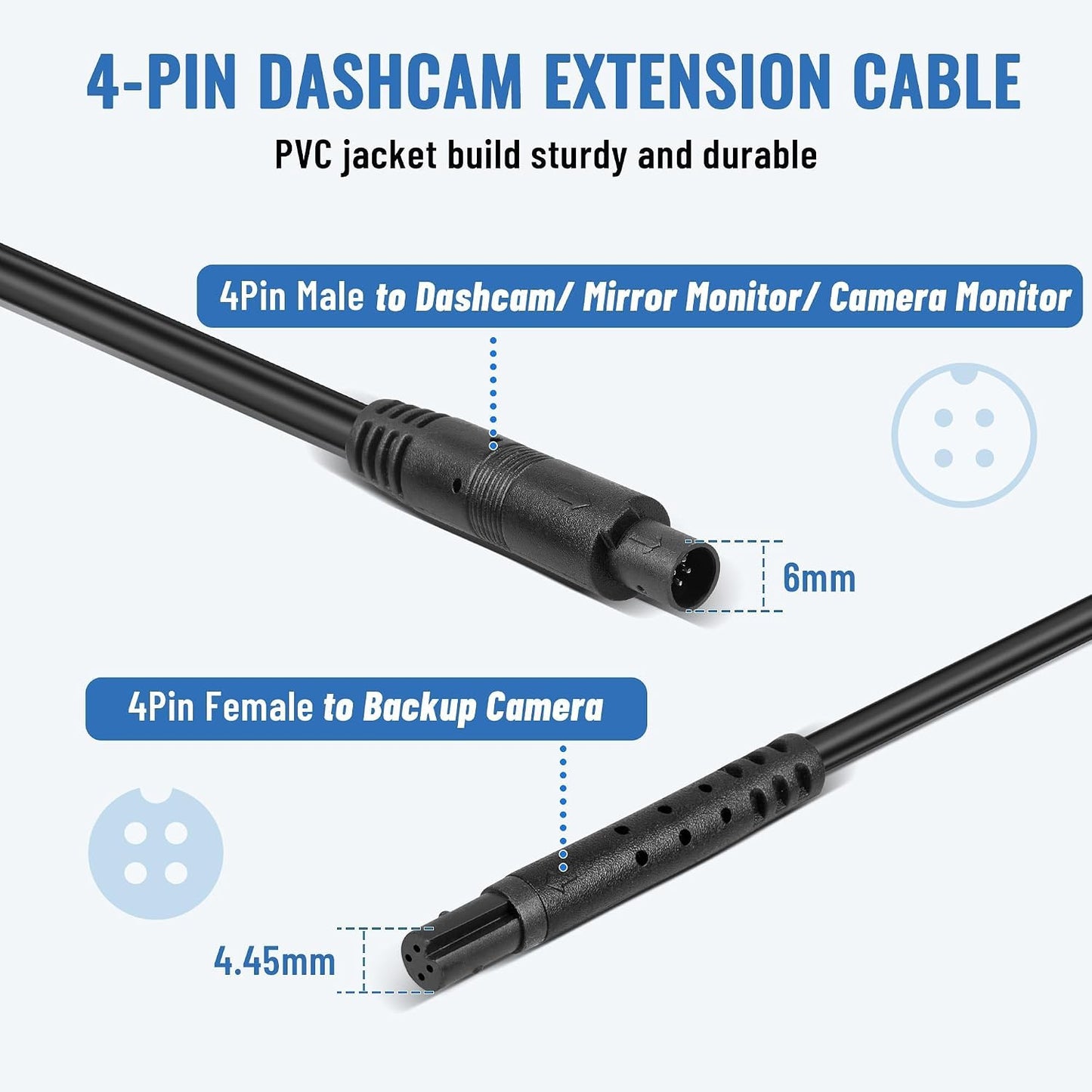 EWAY 4 (10FT/3M) 4PIN Pin Extension Cable for Dash Cam Rear View Backup Camera Reverse Car Recorder Mirror Dashcam Male