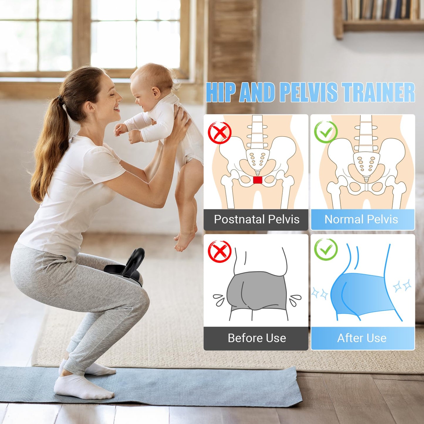 Thigh Trainer for Women, 15-70LB Adjustable Resistance Inner Thigh Exerciser for Pelvic Floor Muscle Repair, Thigh Trainer Kegel Exercise for Shaping, Yoga & Weight Loss at Home Gym - Black Gray