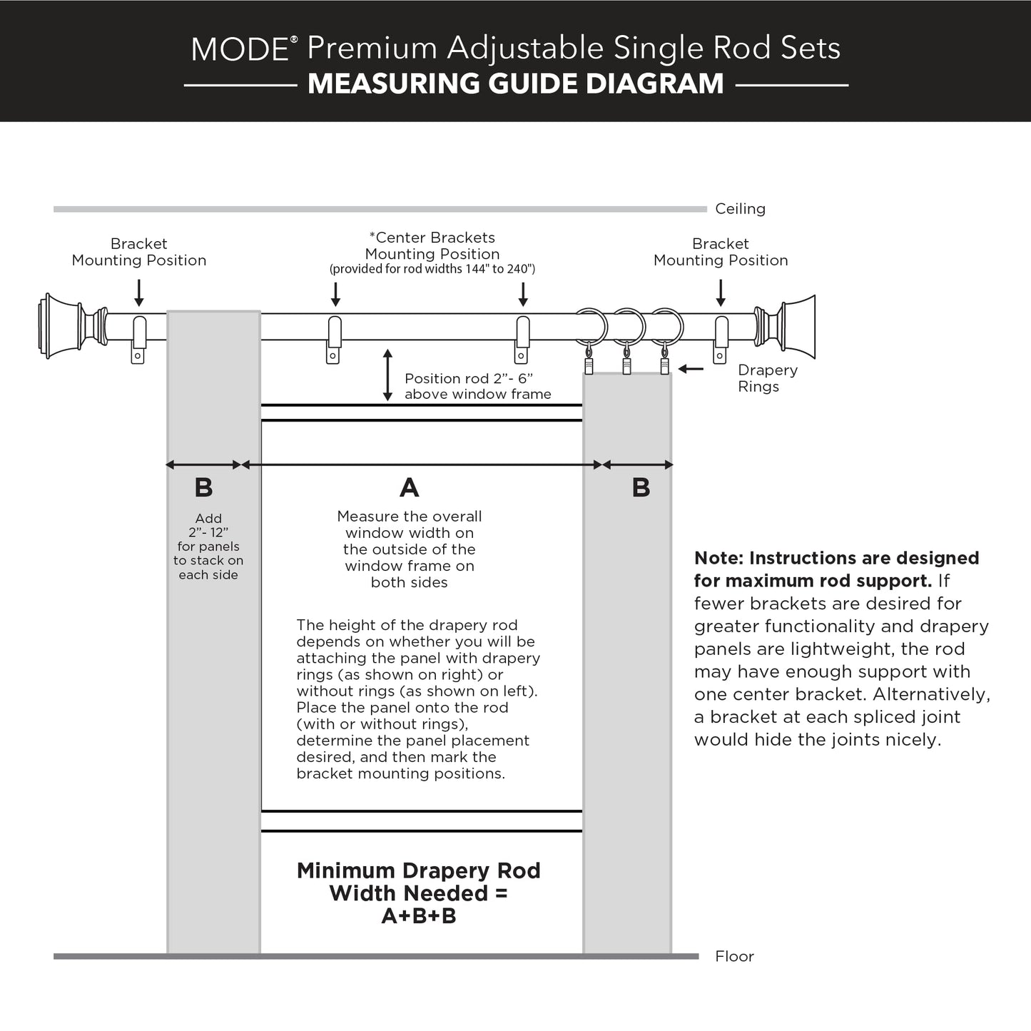 MODE Premium Collection Single Curtain Rod Set with Cylinder finials - 144 to 240 in, Warm Gold