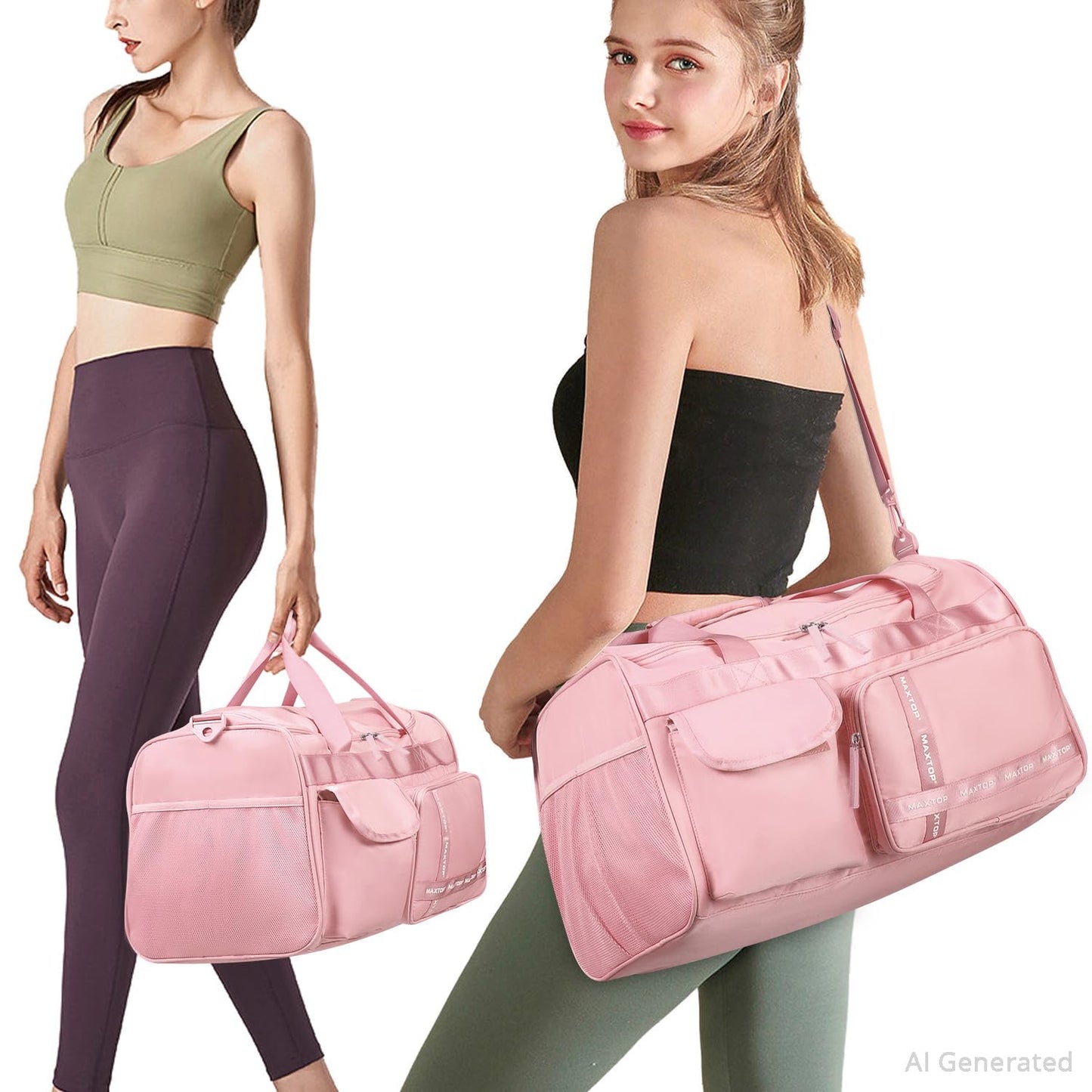 MAXTOP Travel Duffle Bag for Women Carry On Tote Weekender Overnight Bag Large Capacity Duffel Bag With Shoe Compartment,Pink Gym Bag with Dry and Wet Separation