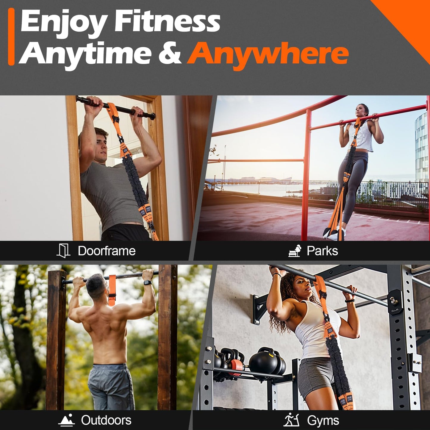 Pull up Assistance Bands, 4 Pull Up Bands 300lbs, Heavy Duty Pull Up Assist Workout Bands for Home Gym Strength Training with Two Footrest, Compatible with Any Pull Up Bars