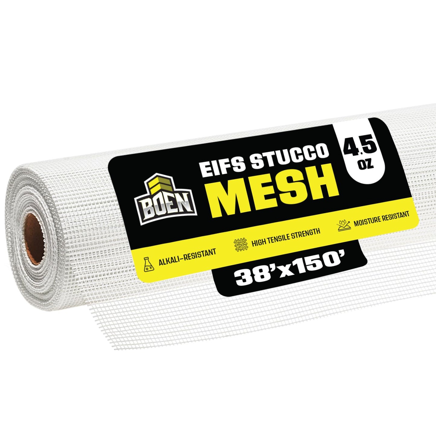 Boen Non-Adhesive EIFS Stucco Mesh – Alkali-Resistant Fiberglass Reinforcement, 38" x 150' (4.5 oz) | Exterior Stucco Repair, EIFS Base Coat, Concrete & Plaster Crack Control, Mosaic/Tile Backing