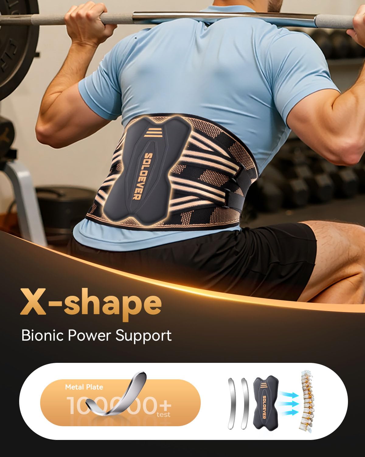 SOLOEVER Copper-Infused Back Brace for Men Lower Back Pain Relief [Medical-Grade & Stronger Support] Lumbar Support Belt with Support System for Women - Back Support Brace for Heavy Lifting and Work