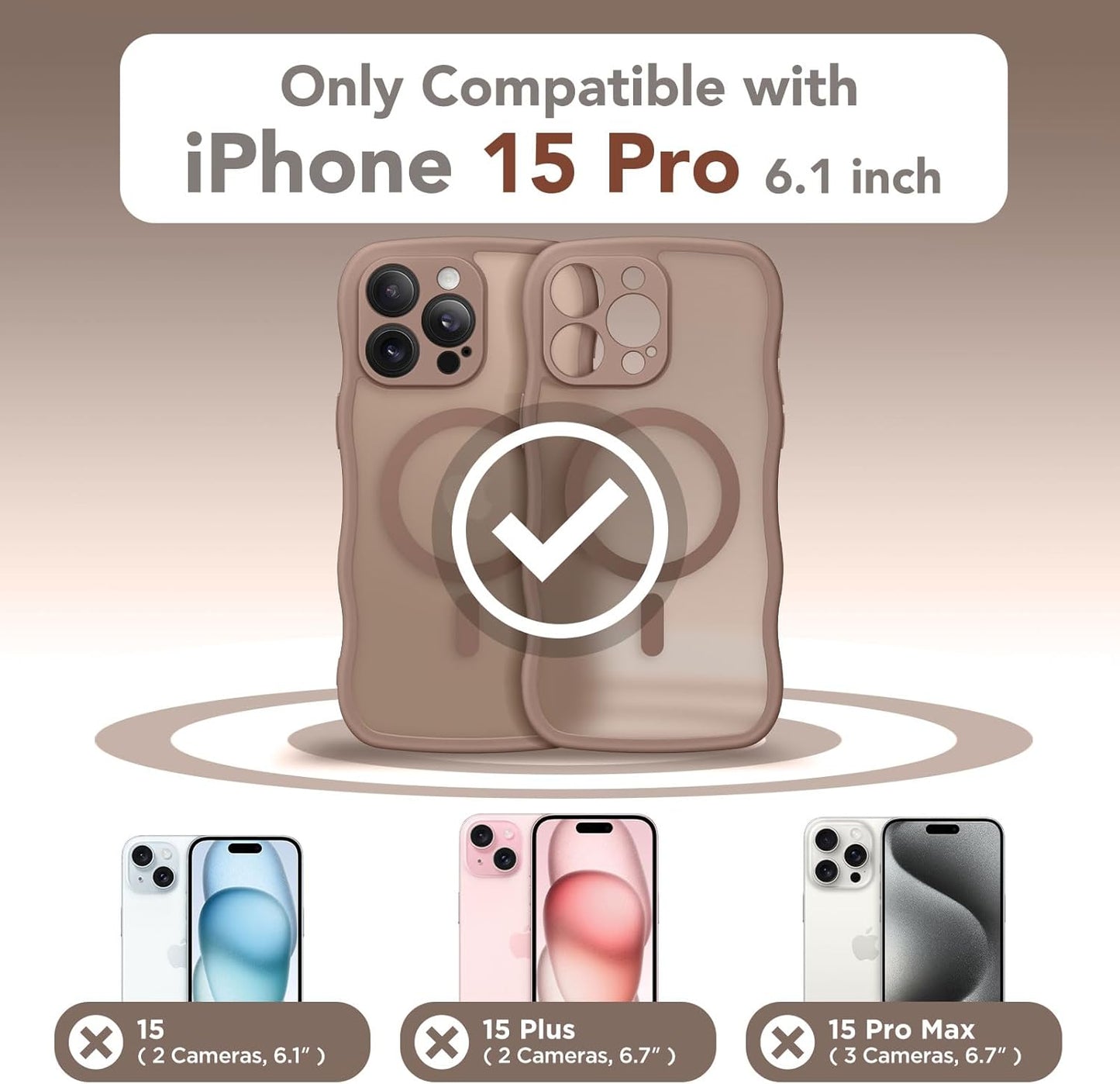 CAPRARO 15 [14 15 6.1 Inch, Cute for iPhone Pro Case, Compatible with MagSafe, [Curly Wave Edge] [Full Camera