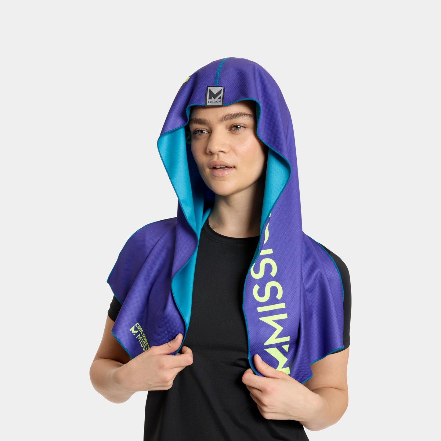 MISSION Reversible Cooling Hoodie Towel- Hood Towel, Cools Instantly When Wet, UPF 50 Sun Protection, Contours Your Head to Stay in Place, Great for Sports, Fitness, Gym (Teal Purple)
