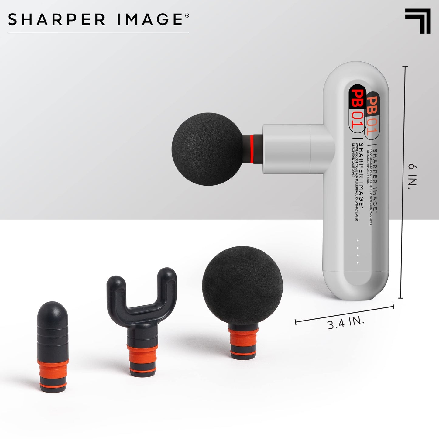 Sharper Image Powerboost Move - Mini Percussion Massage Gun| 4 Attachments, 4 Speeds, FSA Eligible| Full Body Back & Shoulder Massager| Deep Tissue Muscle Recovery| Portable Pain Relief Massage Tool