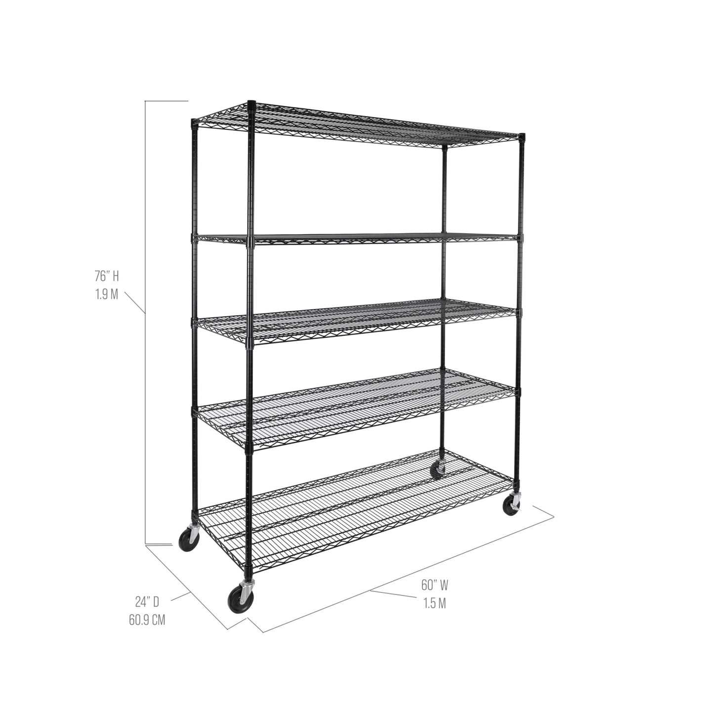 Seville Classics UltraDurable Heavy Duty NSF Solid Steel Wire Rack Storage Unit, Organizer for Garage, Warehouse, Office, Restaurant, Classroom, Kitchen, Black, 5-Tier Shelving, 60" W x 24" D
