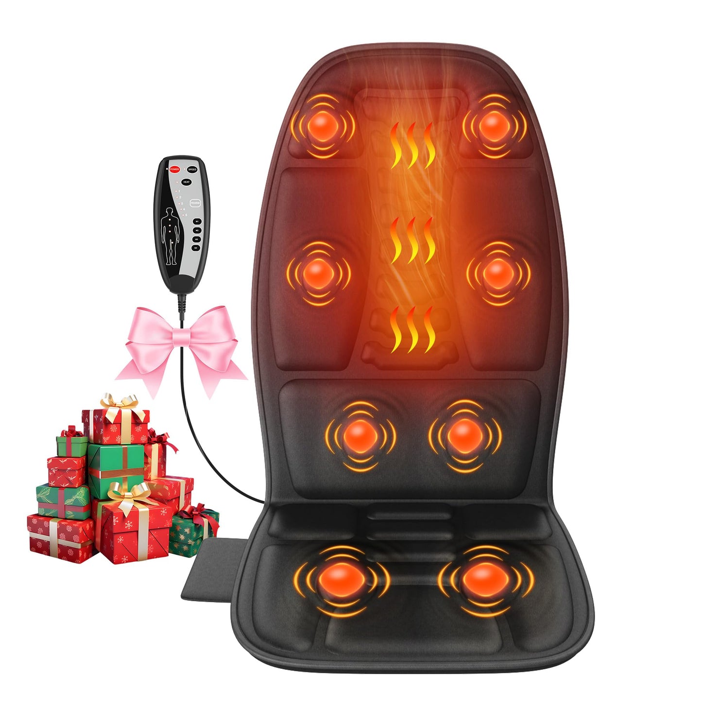comrelax Back Massager with Heat, Massage Chair Pad with 5 Modes & 2 Heat Levels for Back & Thighs, Back Massage Pad for Office & Home Chairs, Matte Black