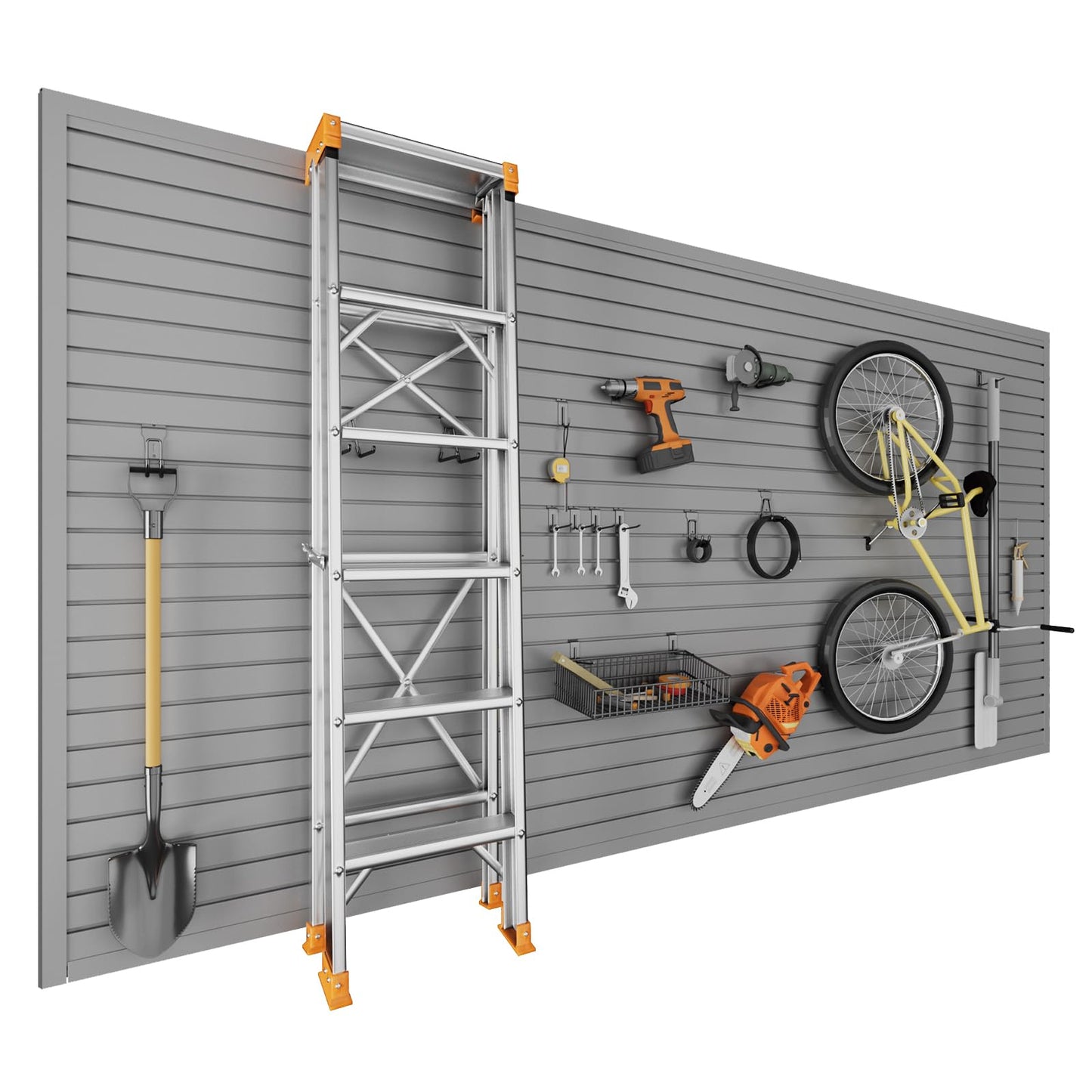 Ginchain 4 x 8 FT Slatwall Panel Garage Wall Organizer, Heavy Duty Slat Wall Paneling Sheets, Interlocking PVC Panels, Garage Slatwall for Tool Organization Mounted Storage Systems