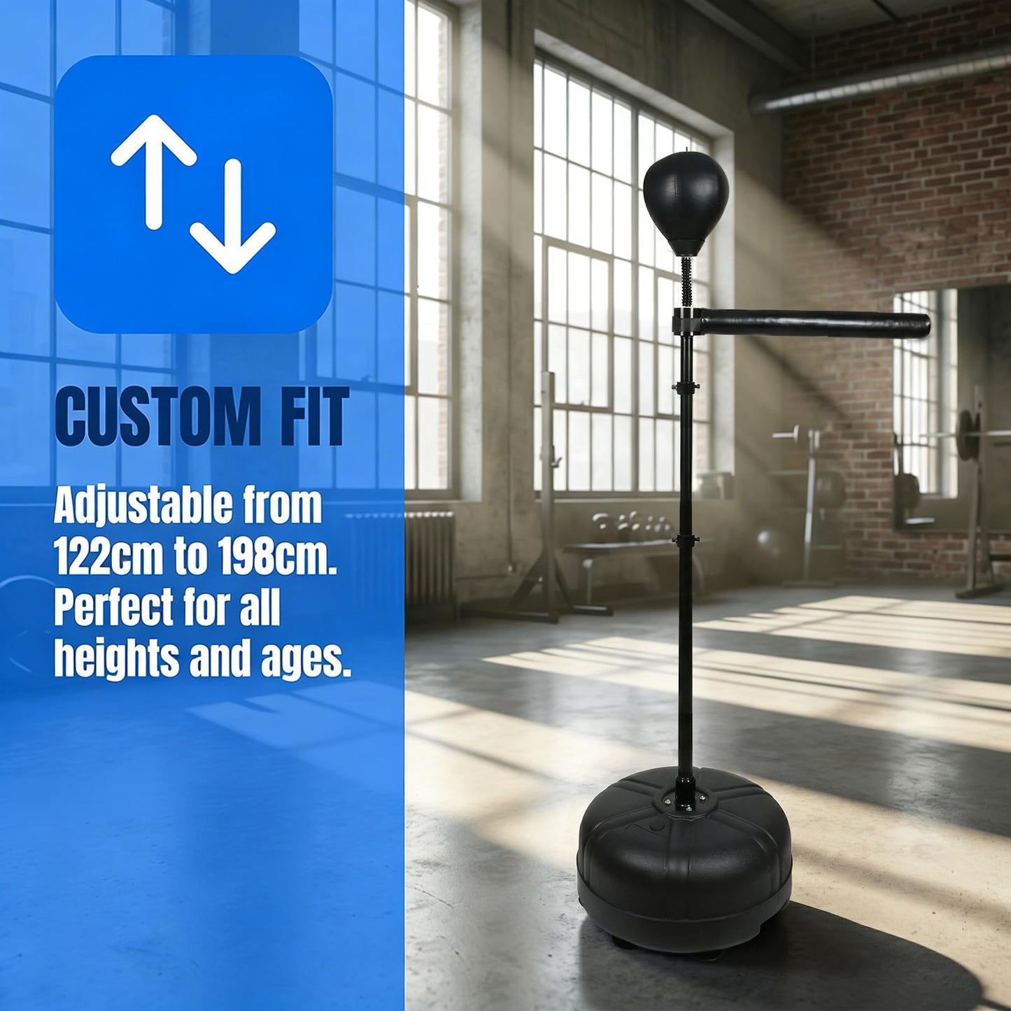 UBCTECH Boxing Bar with Punching Bag, Spinning Boxing Speed Trainer, Height Adjustable with Punching Bag and Reflex Bars, Training Equipment for Teens Adults, Black