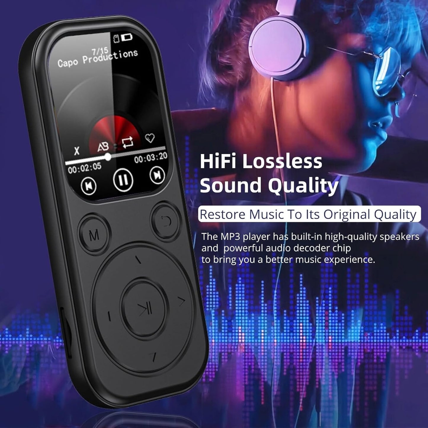 Yoidesu MP3 5.4, 2.01in 128G, 3.5mm Player with Bluetooth Portable Music Player HiFi Sound with Screen, Enjoying