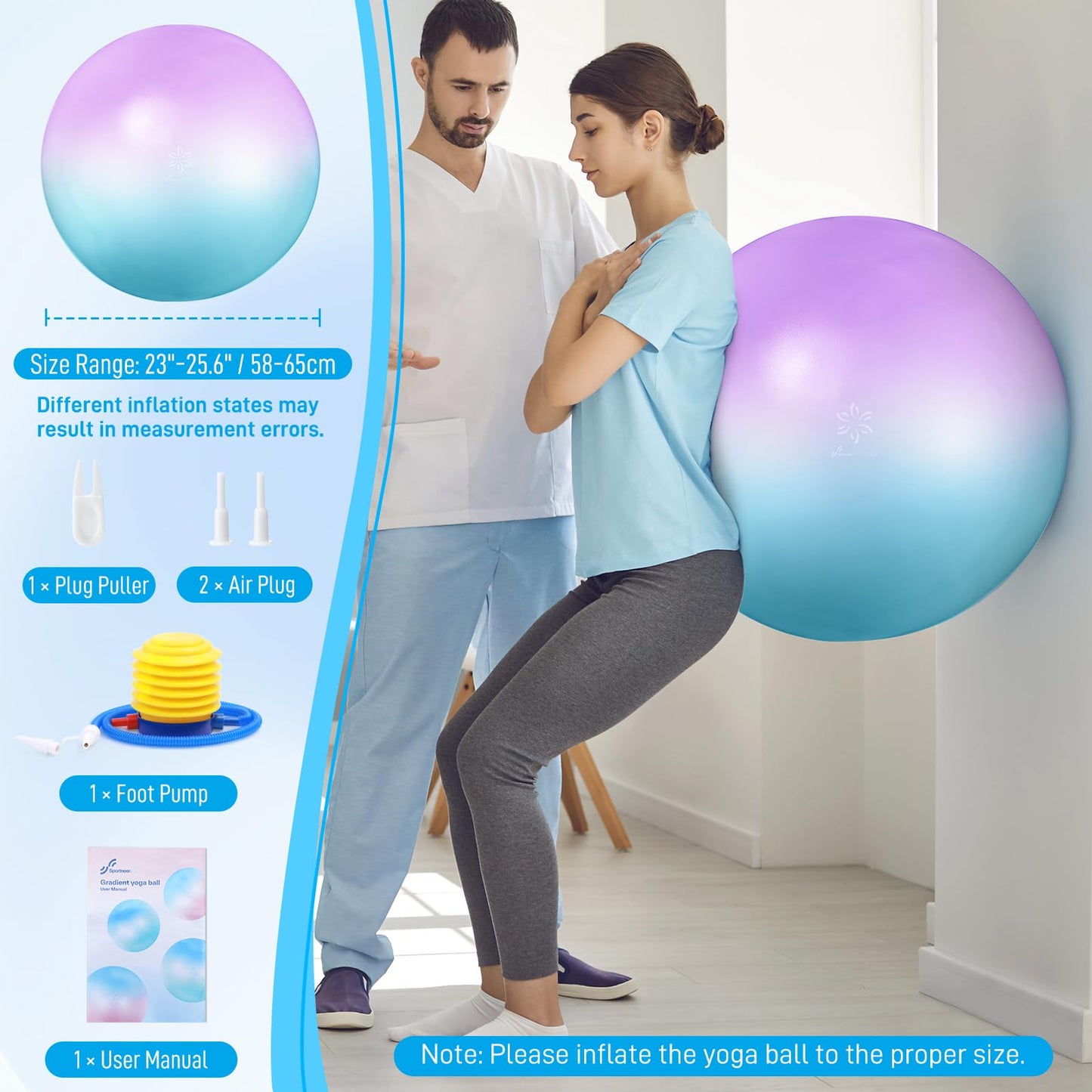 Sportneer Extra Thick Exercise Ball - 25.6''Yoga Ball with Quick Pump - Anti-Burst and Slip Resistant Fitness Ball Chair for Pregnancy and Physical Therapy (Purple Blue)