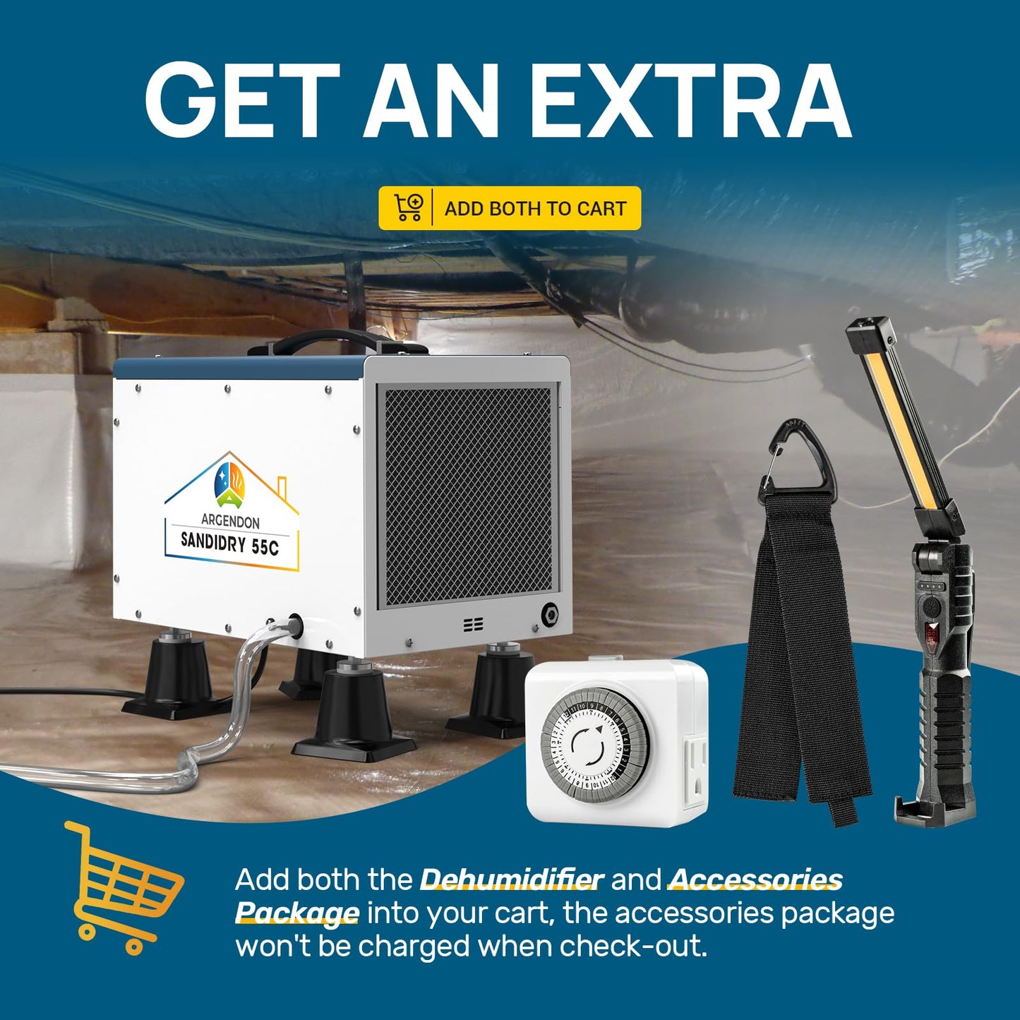 ARGENDON Commercial Dehumidifiers with Pump and Drain Hose for Crawlspace, Basement, 120 PPD Crawl Space Dehumidifier for Large Spaces, Job Site, Auto Defrost, 5-Year Limited Warranty