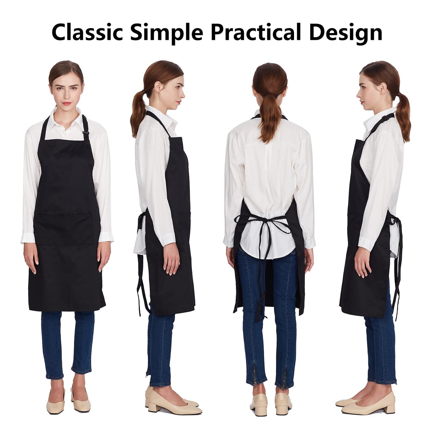 Jubatus 12 Pack 100% Cotton Aprons Bulk with 2 Pockets Cooking Chef Kitchen Adjustable Bib Apron for Women Men, Black