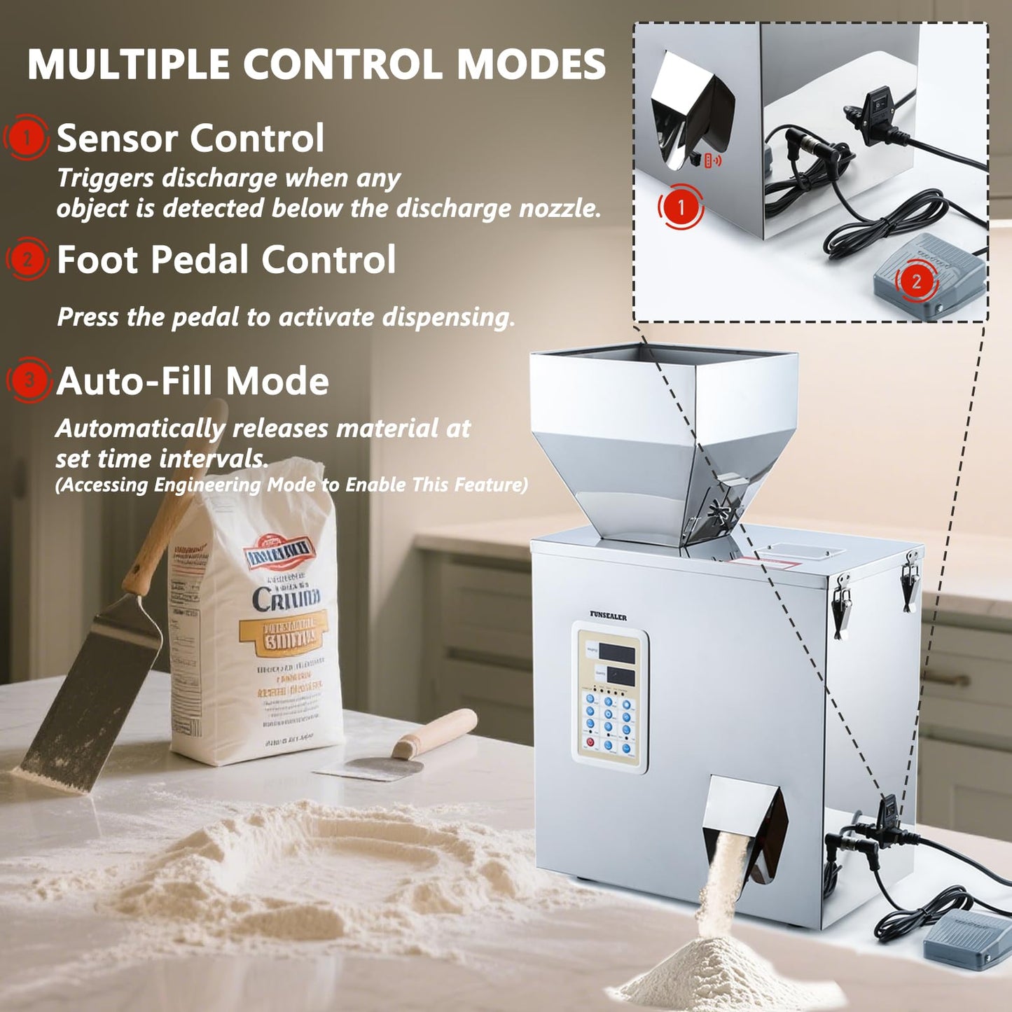 FunSealer Powder Filling Machine, Powder Dispenser, Automatic Filling and Packing Machine For Flour Glitter 1-200G