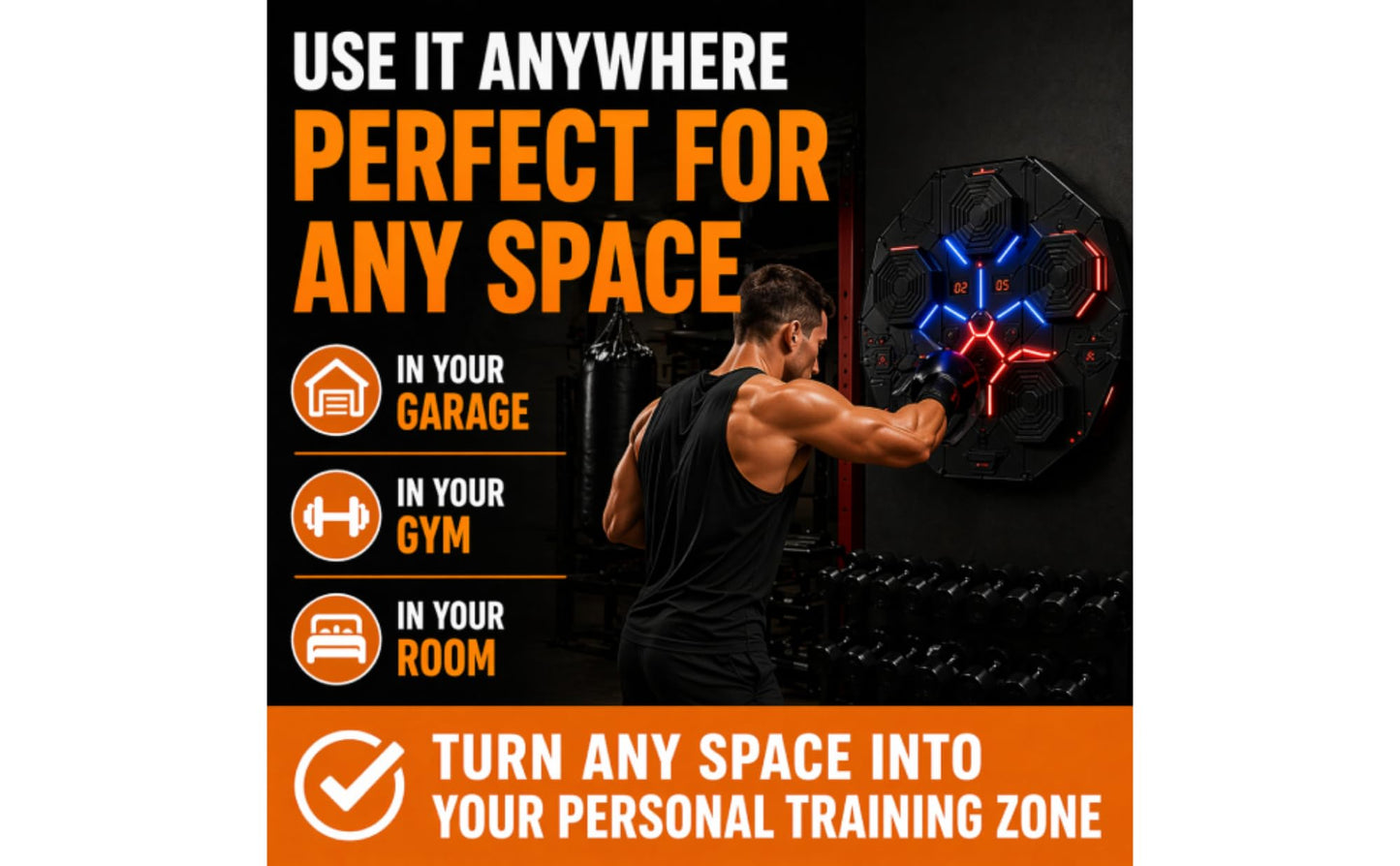 Music Boxing Machine for Adults, Bluetooth Wall Mounted Punching Machine, Interactive Boxing Trainer with LED Targets, Pro Boxing Gloves & Reflex Ball Headband, Home Gym Cardio Workout Training