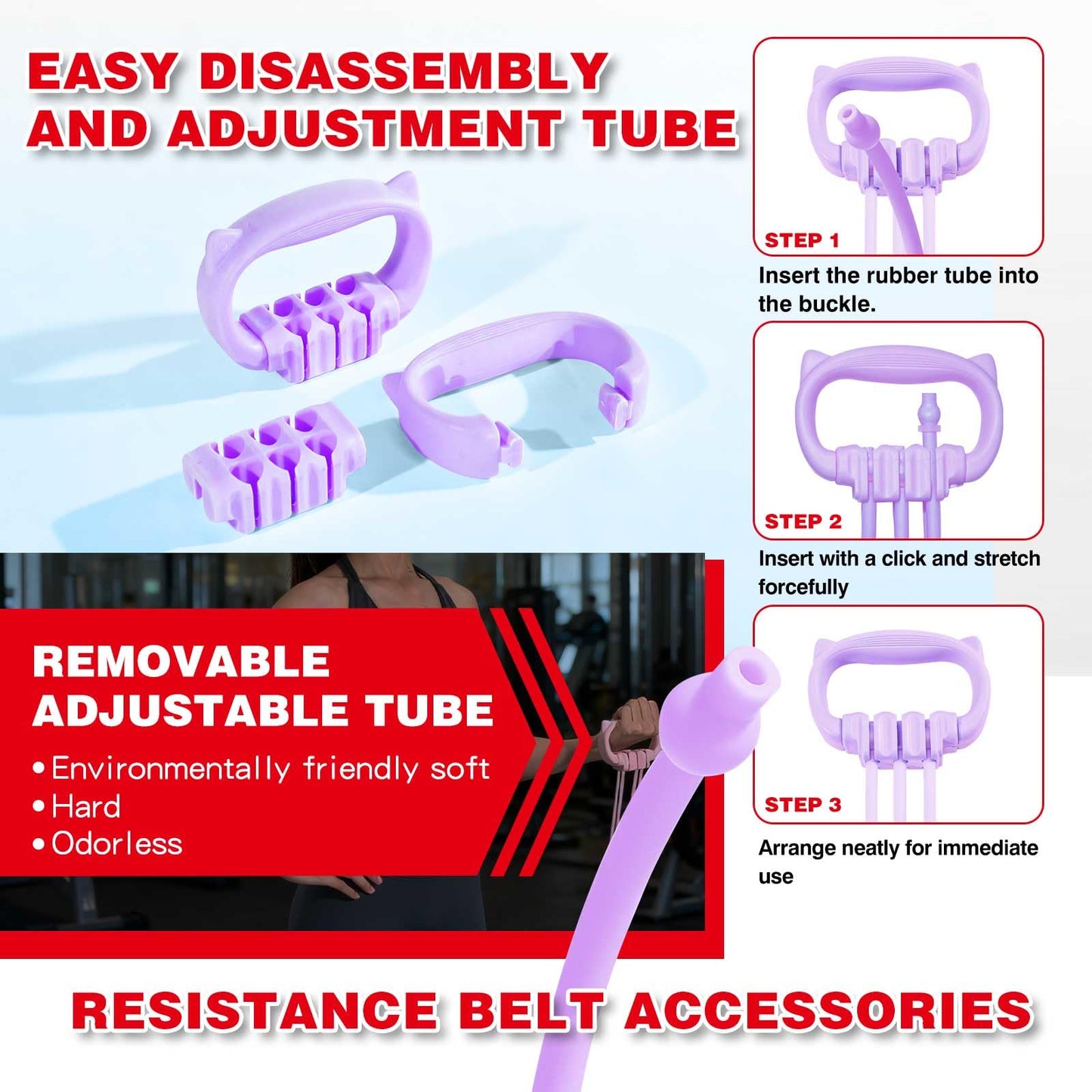 XLMABZ 6 Gear Adjustable Resistance Bands, Fitness Resistance Bands Exercise Bands with Comfort Grips, Unisex, for Arms, Chest Extender, Home Workout, Fitness, Pilates (Purple)