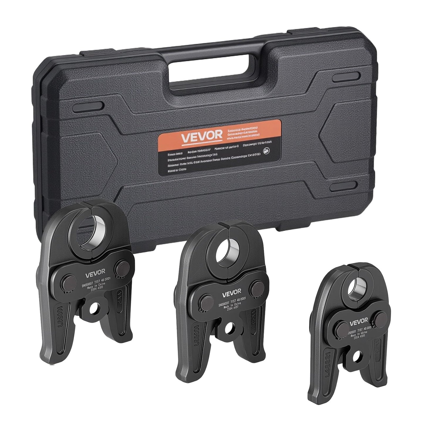 VEVOR VMP Press Jaws, 3PCS Pressing Jaws 1/2", 3/4" & 1" - Compatible with Megapress Carbon Steel Pipes, Work with 32KN Standard Press Tools, Includes Carrying Case