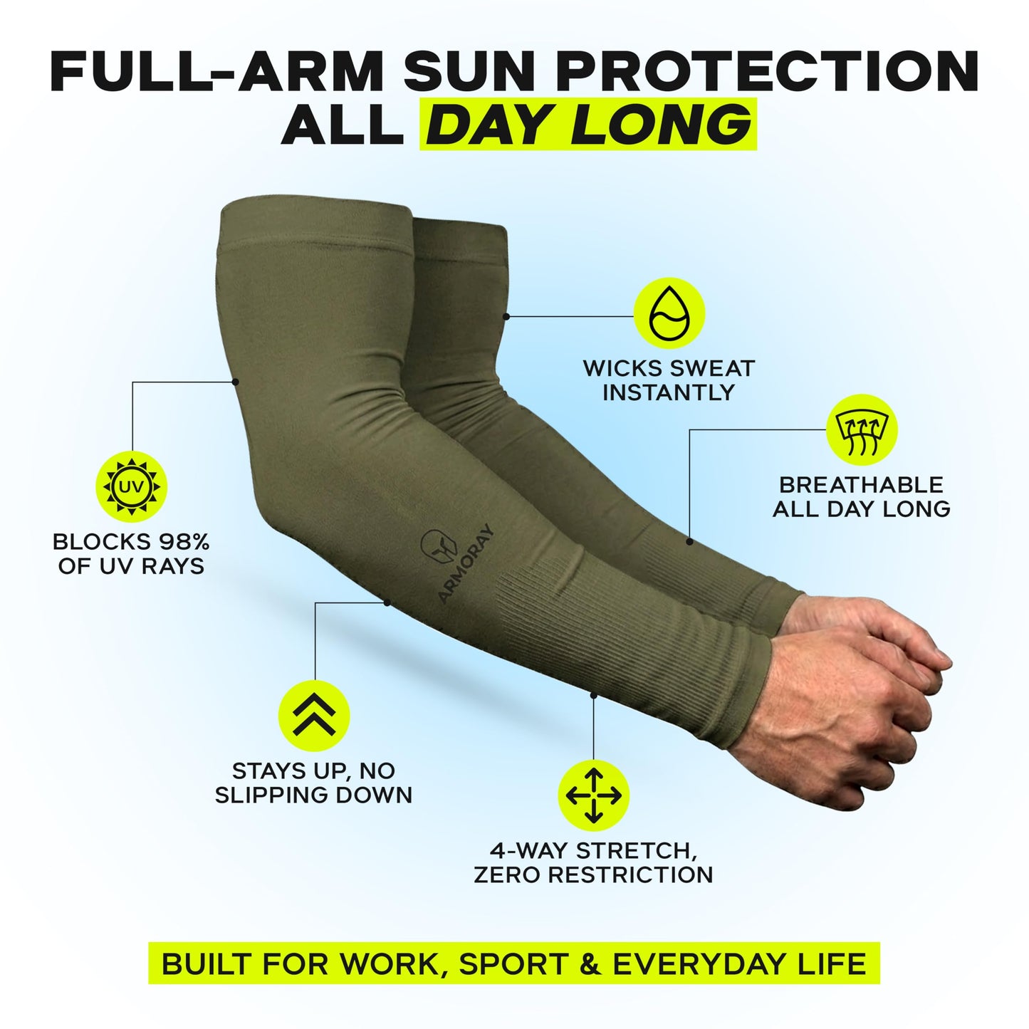 ARMORAY Arm Sleeves for Men - Arm Compression Sleeve - Arm Sleeves for Women - Sleeves to Cover Arms for Women & Men - Sun Sleeves for Golf & Other Outdoor Activities - Tattoo Sleeve Cover