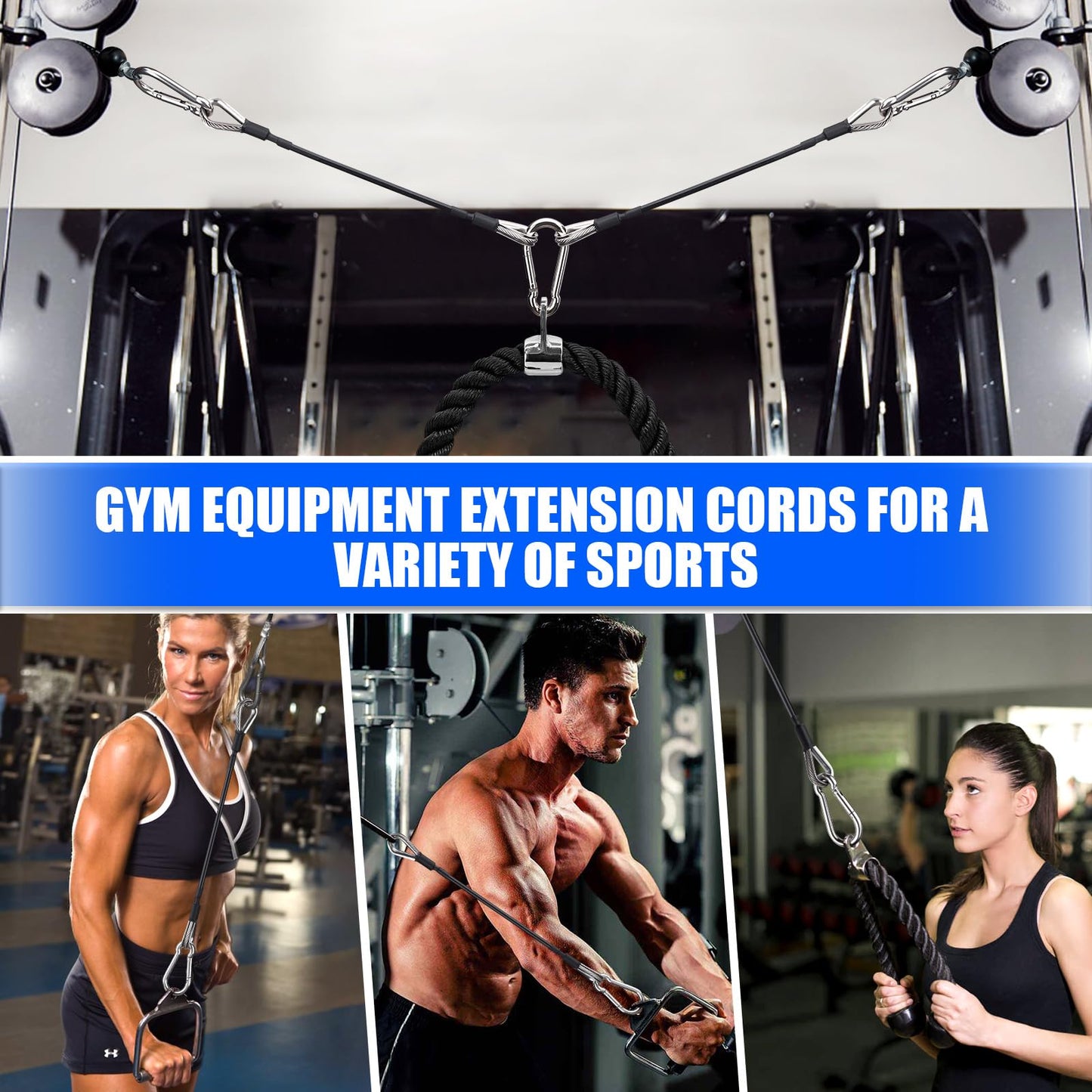 TOBWOLF 2PCS 10" Gym Extension Cable, Fitness Extension Rope Attachments Compatible with Home Gym Accessories, Replacement Gym Cables Machine Extension for LAT/Tricep Pull Down, Leg Extensions Machine