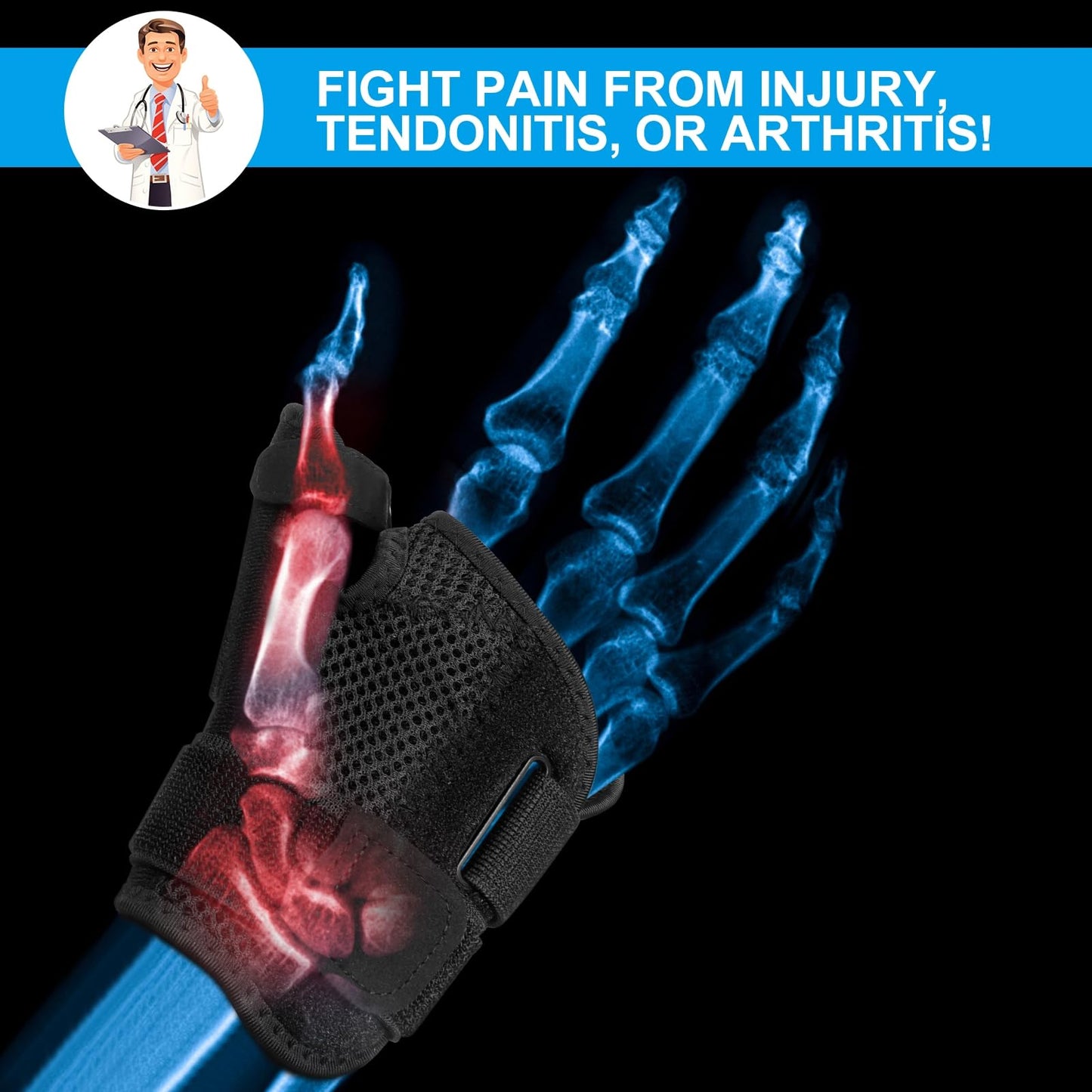 Thumb Brace - Carpal Tunnel Wrist Brace for Men & Women, Thumb Spica Splint with Thumb Support for Arthritis, Tendonitis, De Quervain’s & Sprains, Night Sleep Pain Relief Stabilizer for Left & Right Hand
