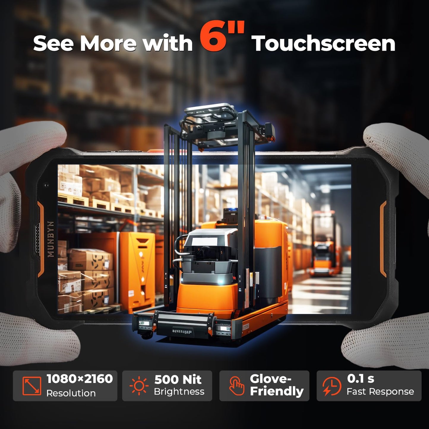 M-Scan MUNBYN AceScan AS01P Android 14 Barcode Scanner(Android 18 Upgrade Only Available After MUNBYN Official Release), 6” Screen, 16-Hour Workday Mobile Computer PDA, SE4710 Zebra Scanner, 1D/2D/QR