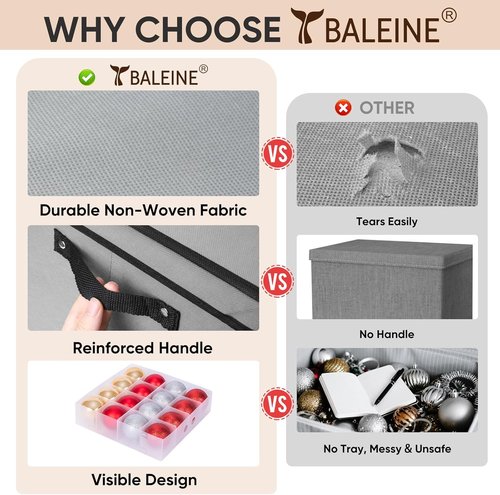 BALEINE Christmas Ornament Storage Box - Premium Container for 128 Holiday Ornaments | Green, Durable Design