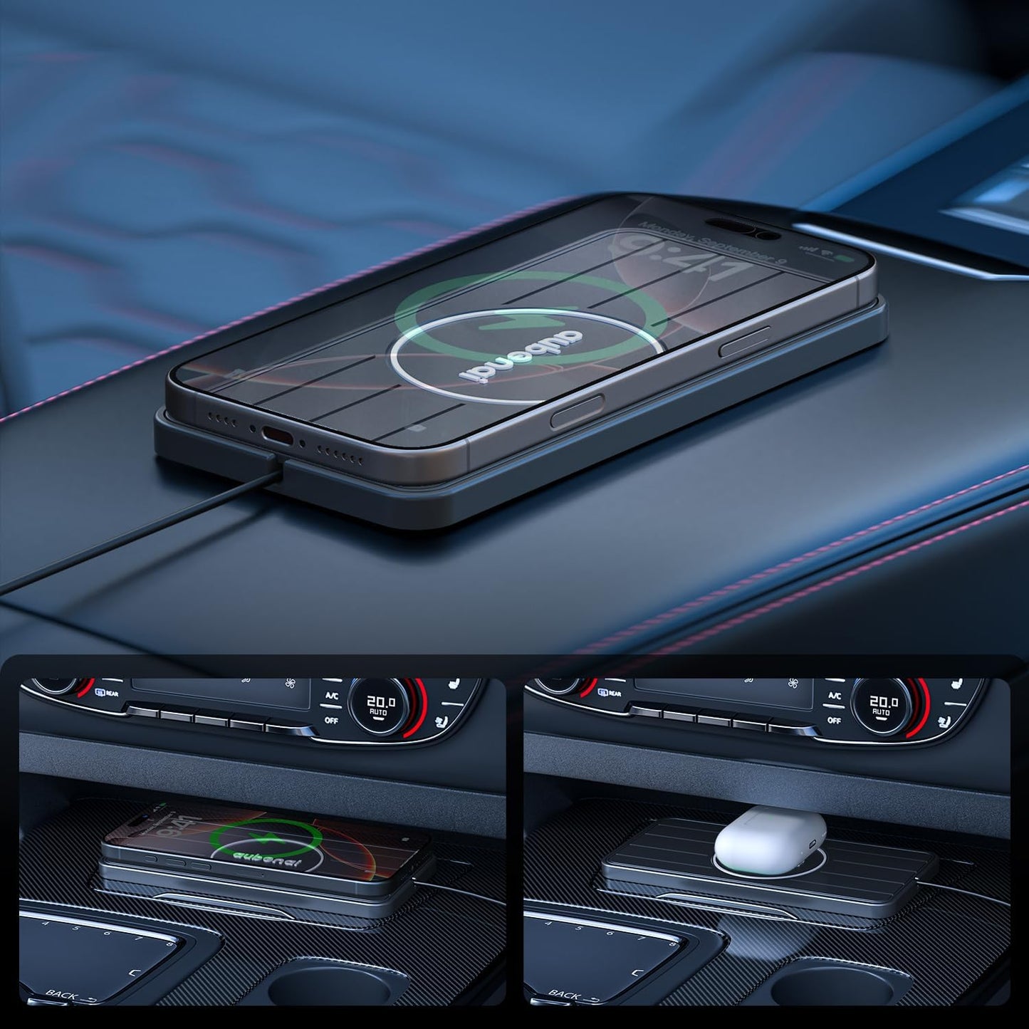aubenai 15W 70cm 16/15/14/13, S25 S24(Extension Wireless Car Charger Pad, Fast Charging Pad with Extension Cable, Non