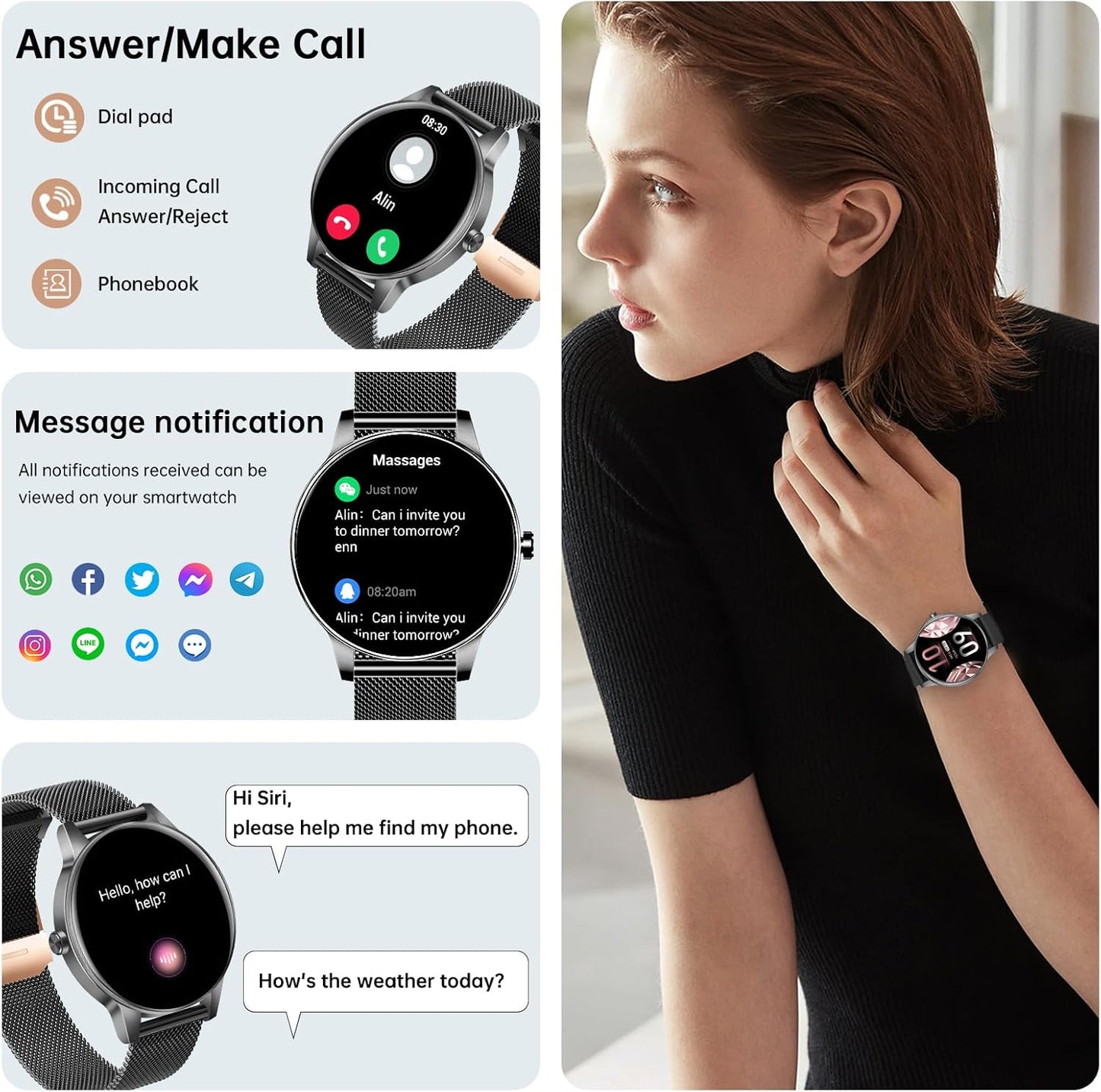Lefitus 1.27" 130+ IP68 Smart Watches for Men Women(Answer/Make Calls), HD Screen Fitness Tracker with Heart Rate/Sleep