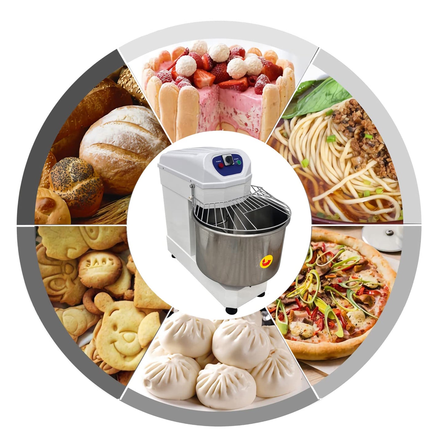 LGXEnzhuo 60L Stand Mixer, 220V 3700W Dough Kneading Machine, Commercial Electric Dough Mixer Machine, Double Action Double Speed Spiral Dough Mixer, Three-phase Voltage