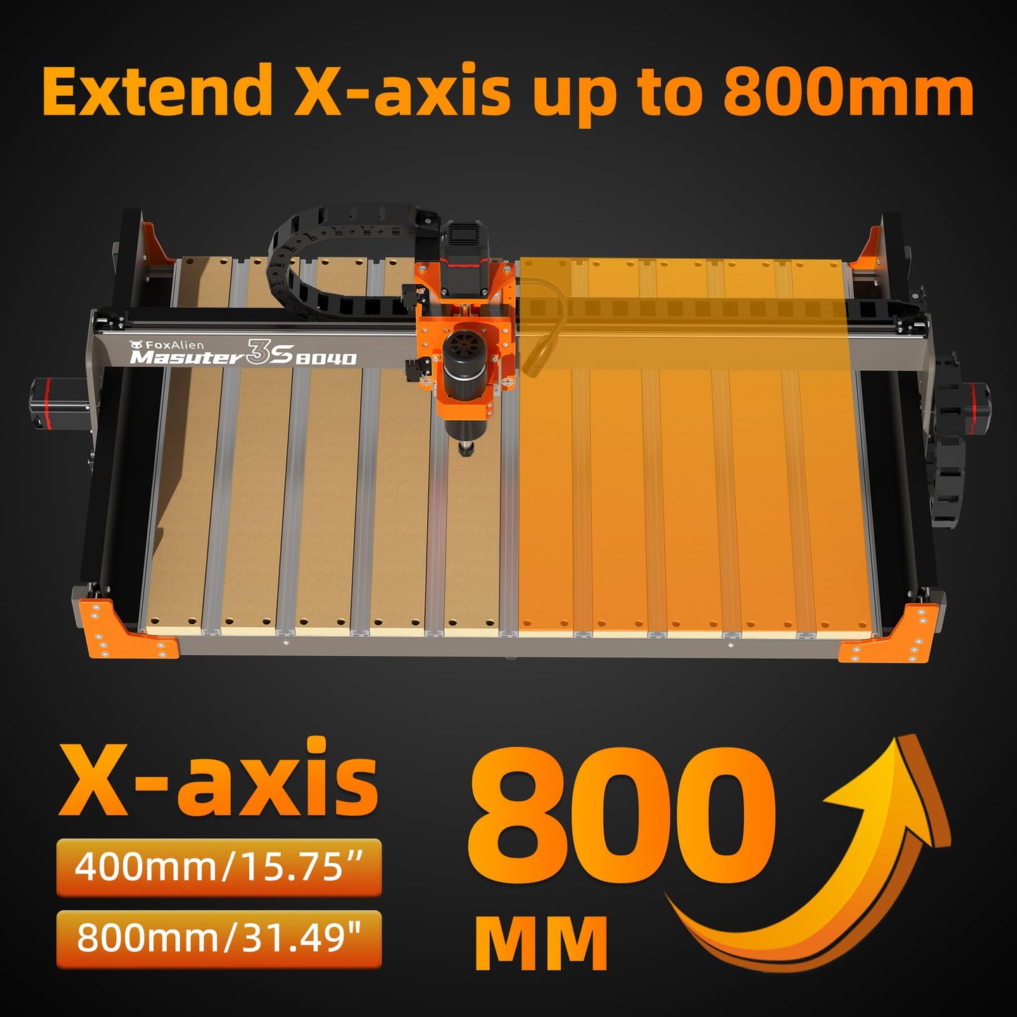 FoxAlien 3S 8040 X-axis Extension Kit with T-slot Hybrid Spoilboard Work Table for Masuter 3S CNC Router Machine, for Large Engraving Carving Projects (Extend X-axis to 32 inches)