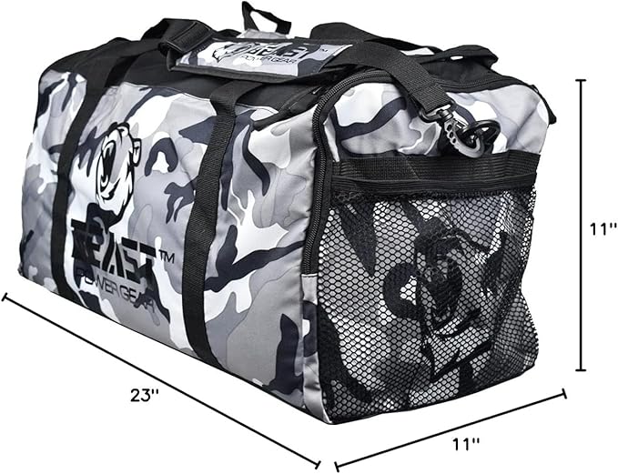Unisex Duffel Bag Gray Camo, Extra Roomy Waterproof Gym Bag For Women with Shoe Compartment, Sports Bag with Zippered Pockets, Adjustable Strap