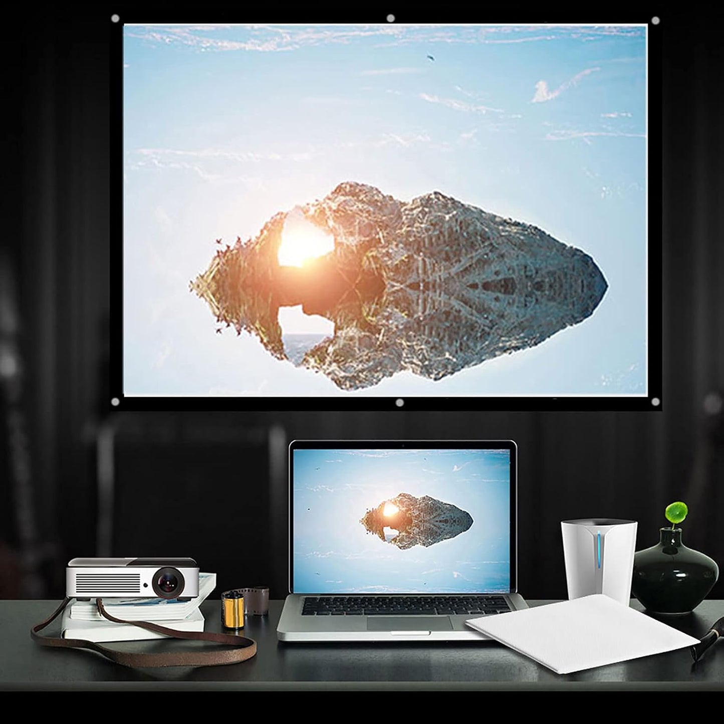 Yosoo Health Gear 16:9 40 120 inches (100in) Projection Screen Indoor Outdoor Projector Curtain, Thicken Portable White