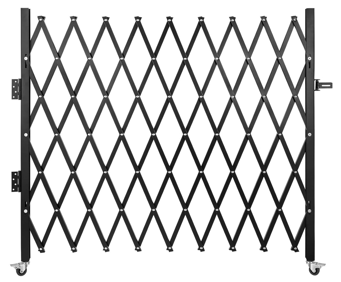 Single Expandable Gate, 87"H x 85"W Folding Security Door Gate, 360° Rolling Barricade Gate, Heavy-Duty Steel Outdoor Retractable Lockable Scissor Gates for Courtyards, Garages, Gardens, Pool
