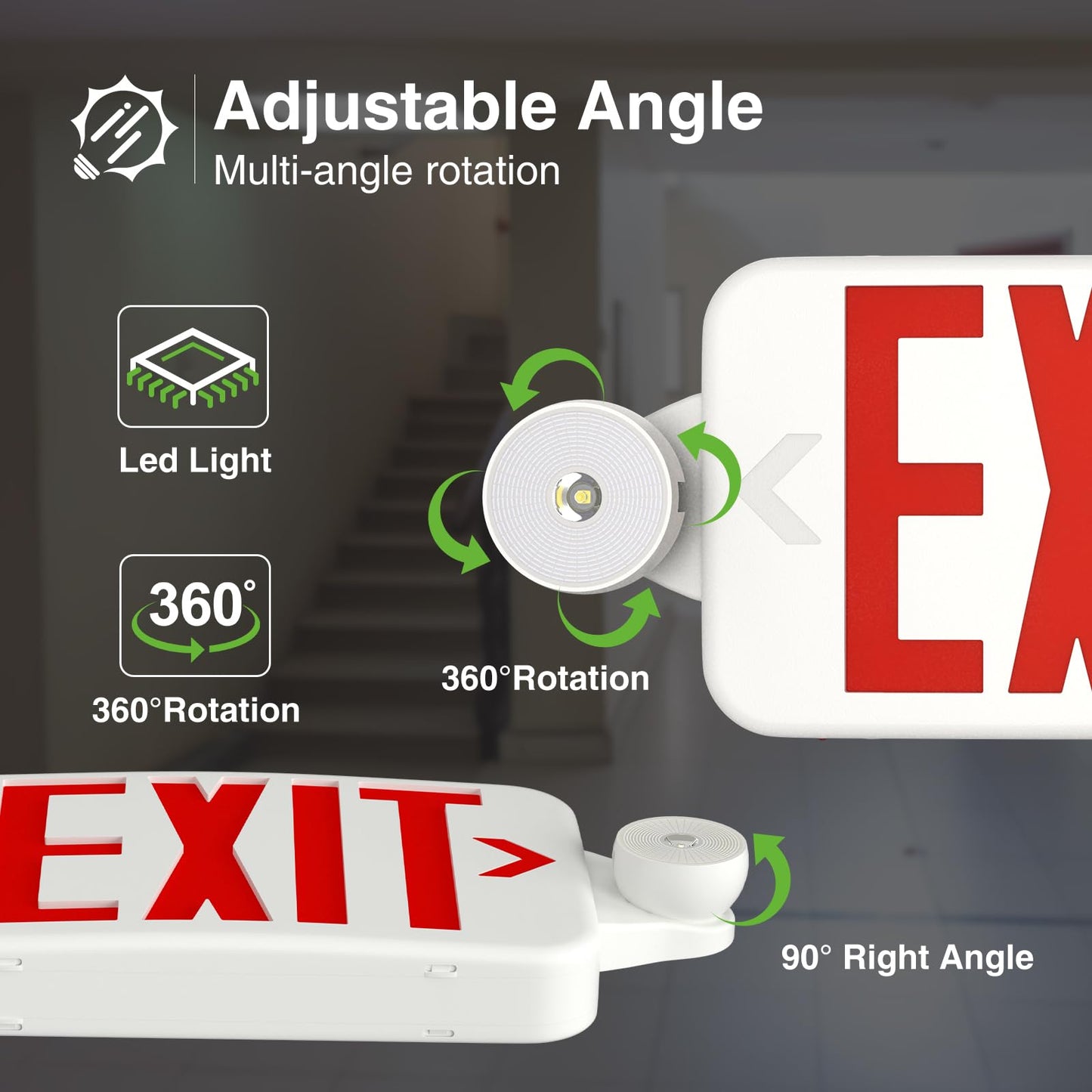FREELICHT 4 Pack Red Exit Sign with Emergency Lights, Two LED Adjustable Head Emergency Light with Battery, Hard Wired, Exit Sign for Business