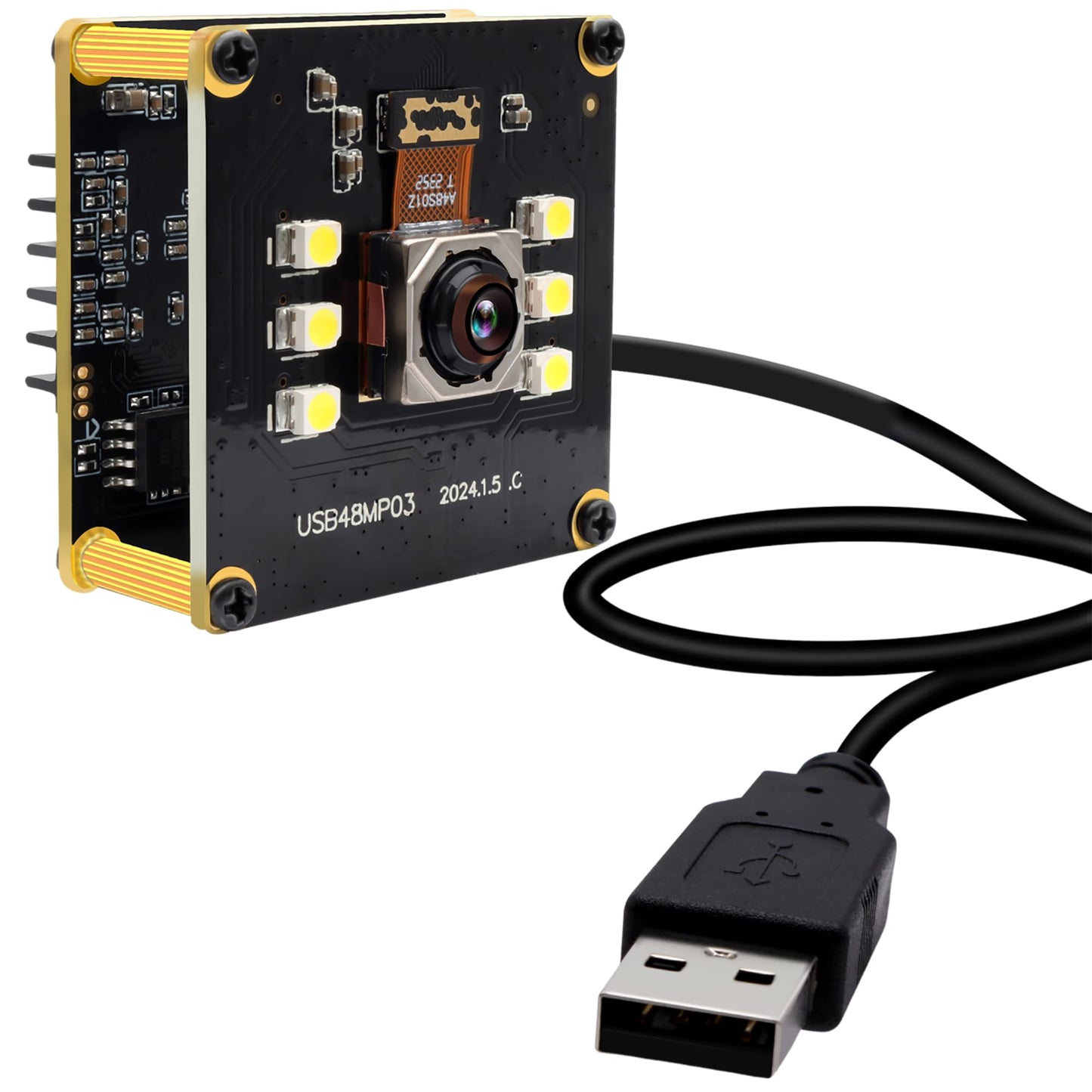 IFWATER 48MP USB Camera 8K Camera Fast Autofocus USB Webcam Module with No Distortion Lens with 6pcs White LEDs PC Computer Cam Plug and Play for Industrial Inspection Document Scanning