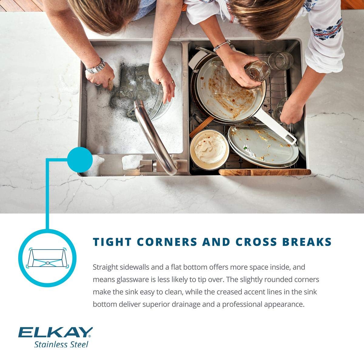 Elkay ECTSRAD33226TBG3 Crosstown 18 Gauge Stainless Steel 33" x 22" x 6" 3-Hole Equal Double Bowl Dual Mount ADA Sink Kit