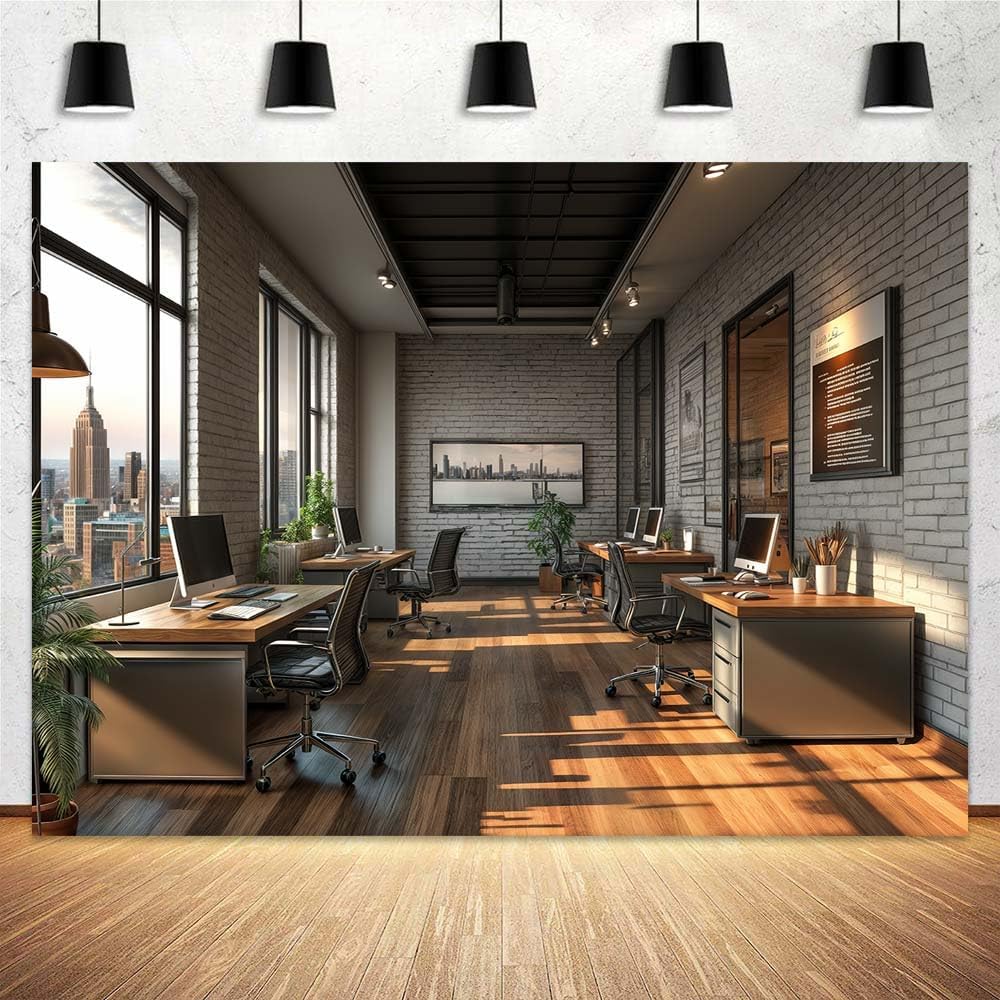 DZLGC 7X5FT Modern Office Backdrop for Video Conference, Home Business Office Meeting Decorations Interior Brick Wall