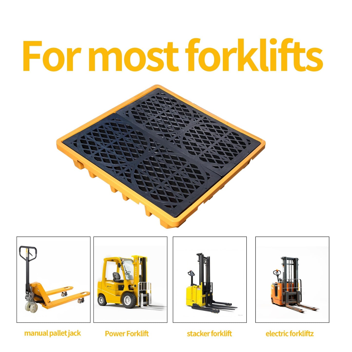 Cjgyz Spill Containment Platform with Drain, 51x51x6in, Anti-Slip Plastic, Leakproof Detachable, 4 Drum Capacity, Yellow for Industrial Use