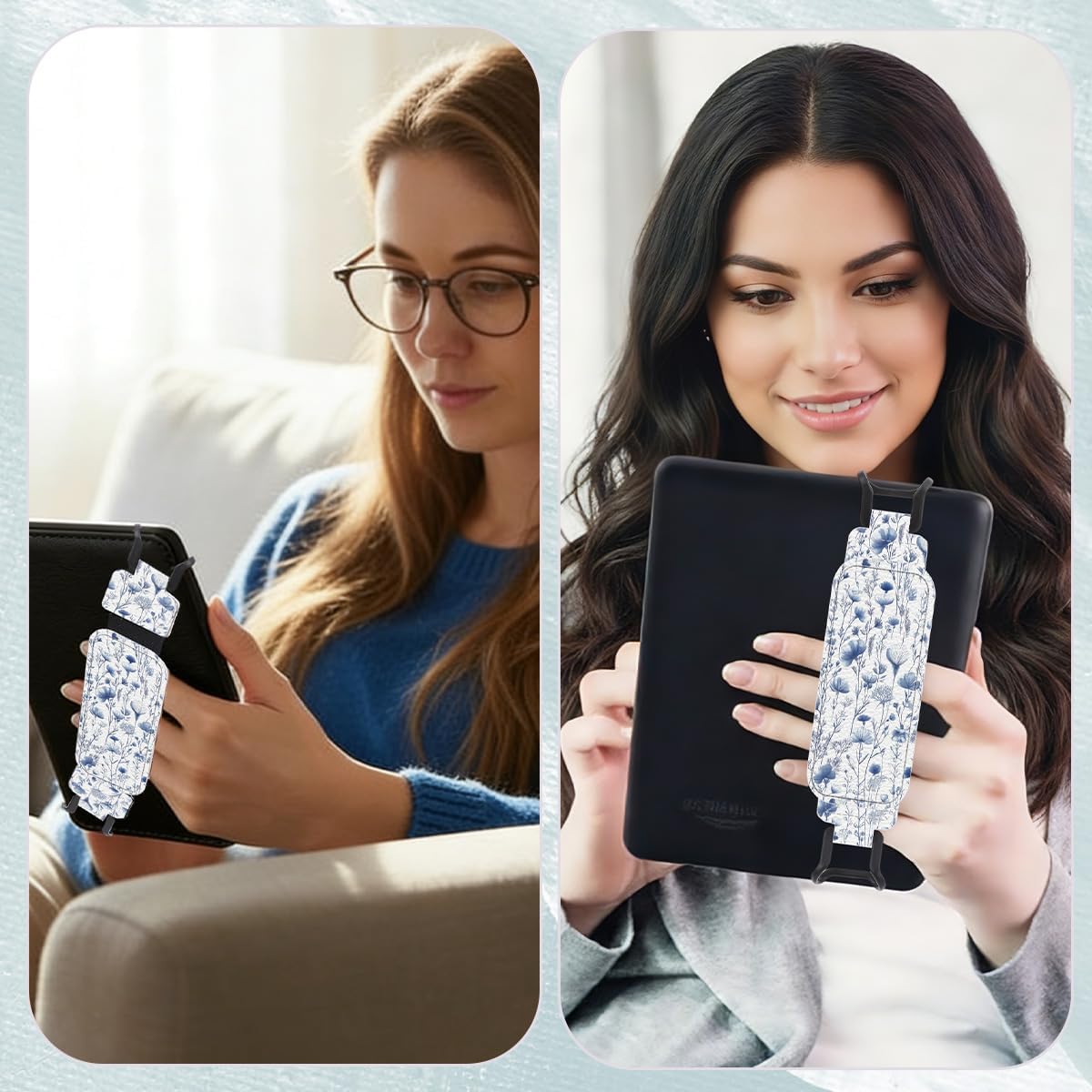 Koazava 6-7.5" Secure Hand Strap for Kindle and Tablets, Versatile Lightweight Faux Leather E-Book Grip Holder