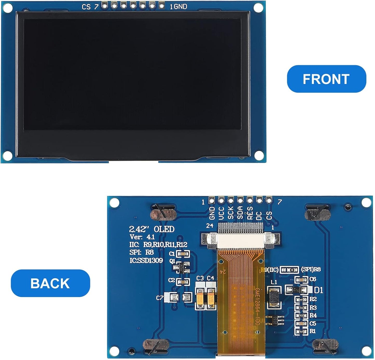 DWEII 2.4" 2.42 inch 128x64 SSD1309 7 I2C R3 OLED LCD Display Module Pin SPI/IIC Serial Interface for Arduino UNO DIY
