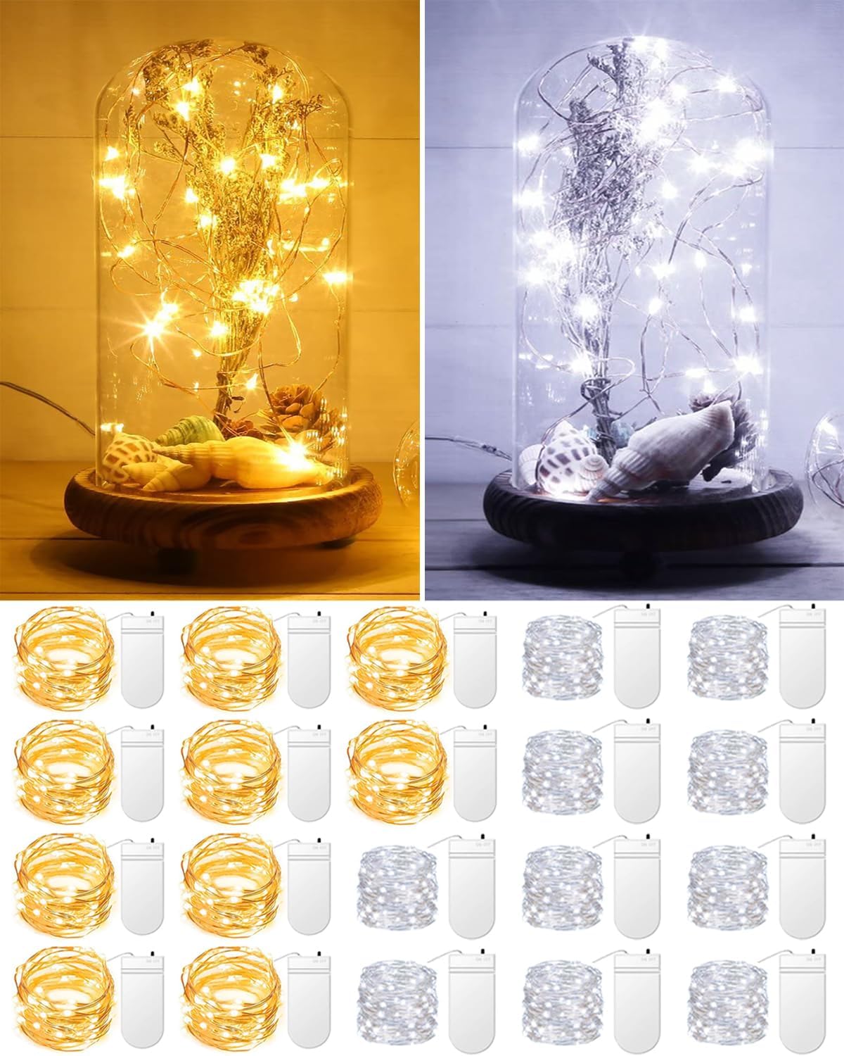 Skiennix 20 Pack Fairy Lights - Battery Operated 3.3ft LED Mini String Lights for Weddings & Parties | Warm & Cool White