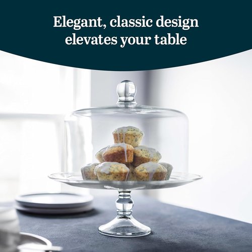 Libbey Selene Glass Cake Stand - Elegant Curved Footed Design with Dome Lid | Perfect for Desserts and More