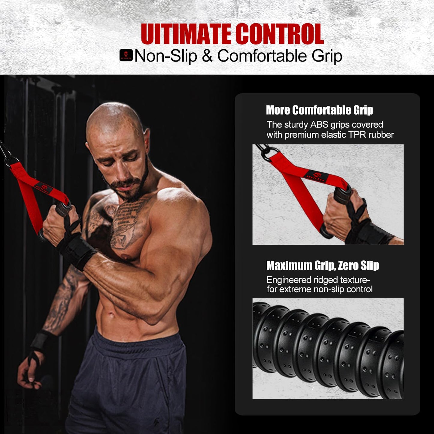 Obbilenc Heavy Duty Gym Workout Handles - Strong, Non-Slip & Comfortable Rubber Exercise Grip Attachments, Replacement Fitness Equipment Accessorys for Cable Machine, LAT Pulldown and Resistance Band